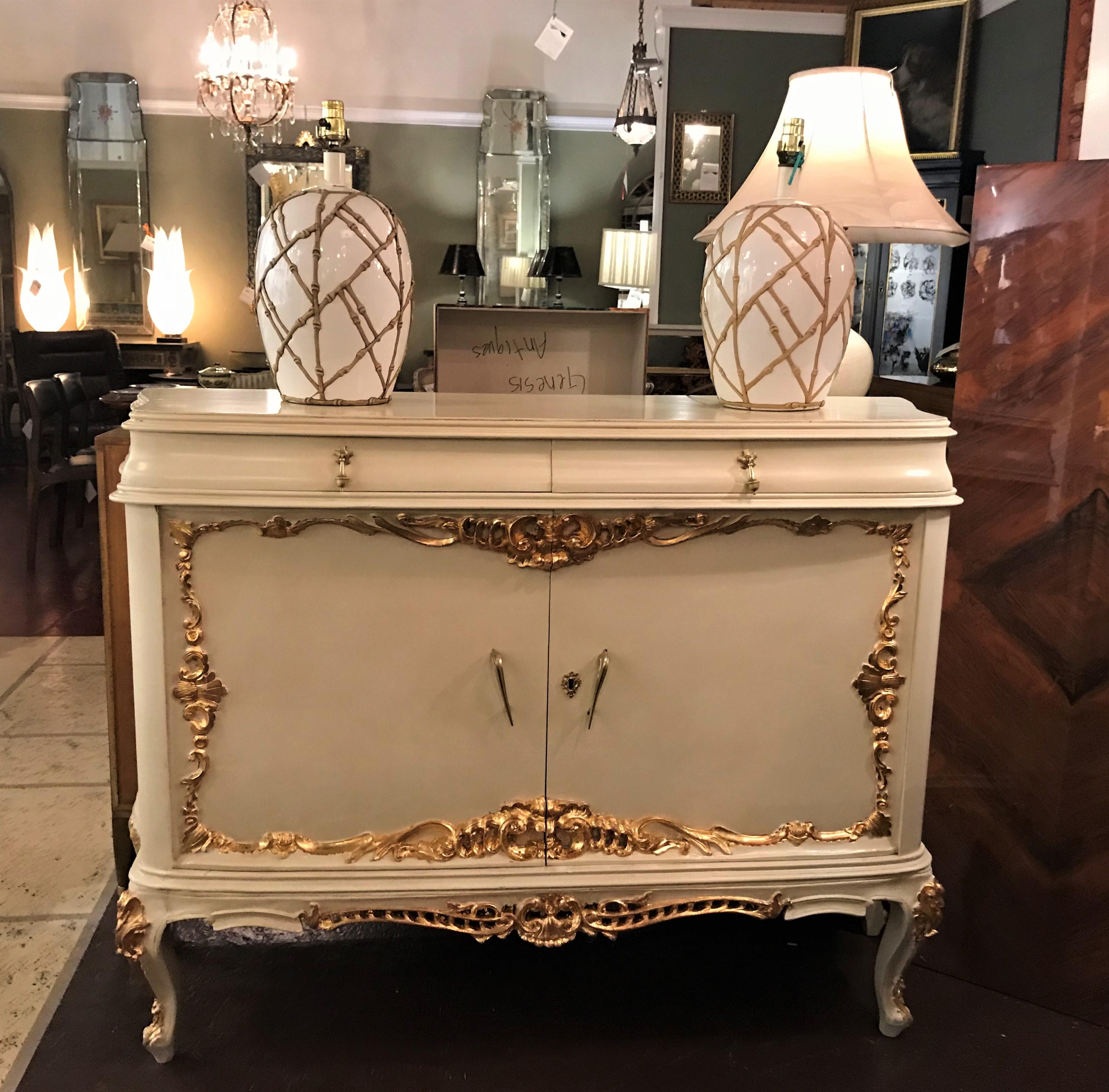 Parcel-Gilt and Paint Decorated Two-Drawer and Two-Door Louis XV Style Cabinet 10