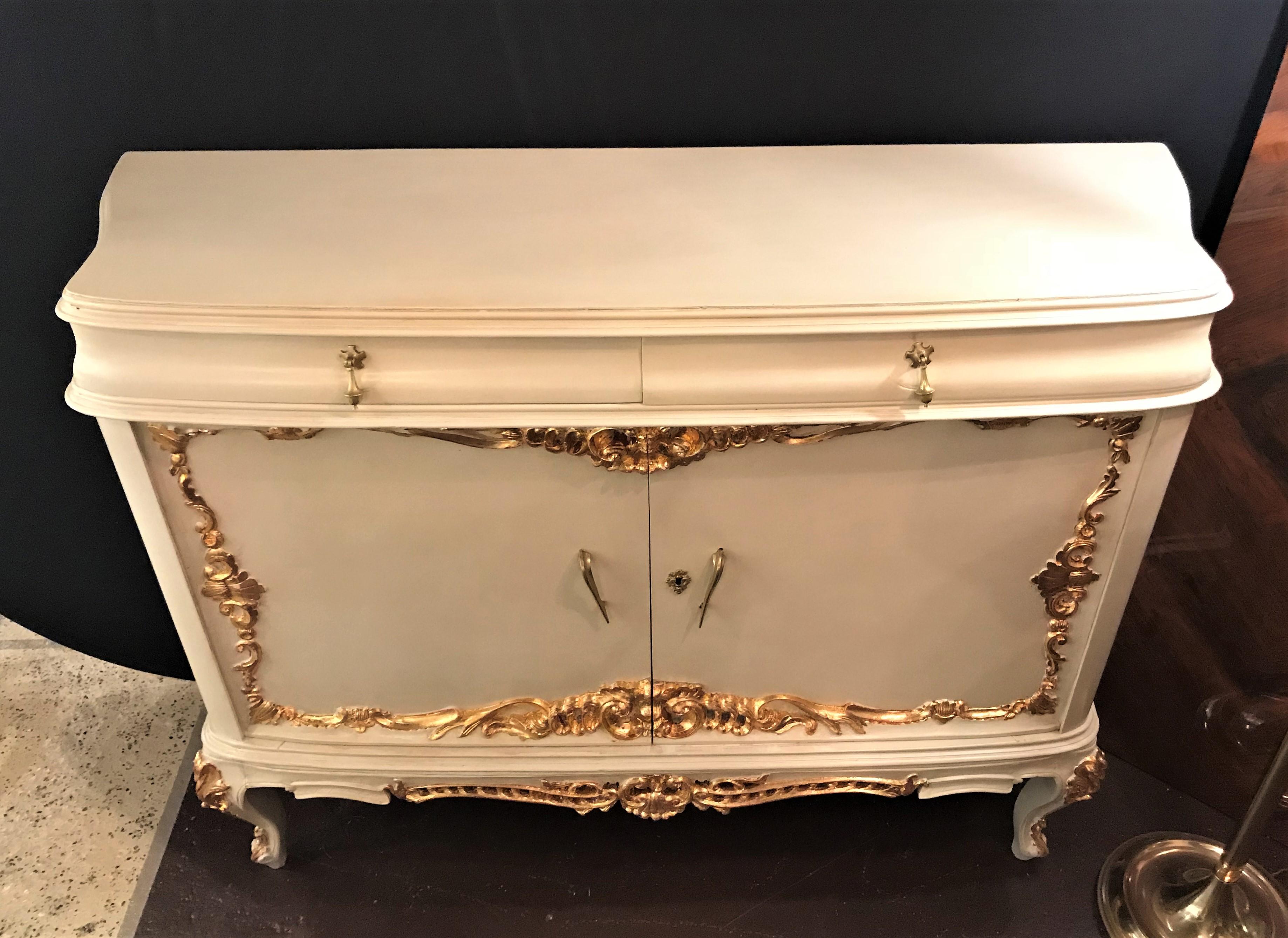 Bohemian Parcel-Gilt and Paint Decorated Two-Drawer and Two-Door Louis XV Style Cabinet