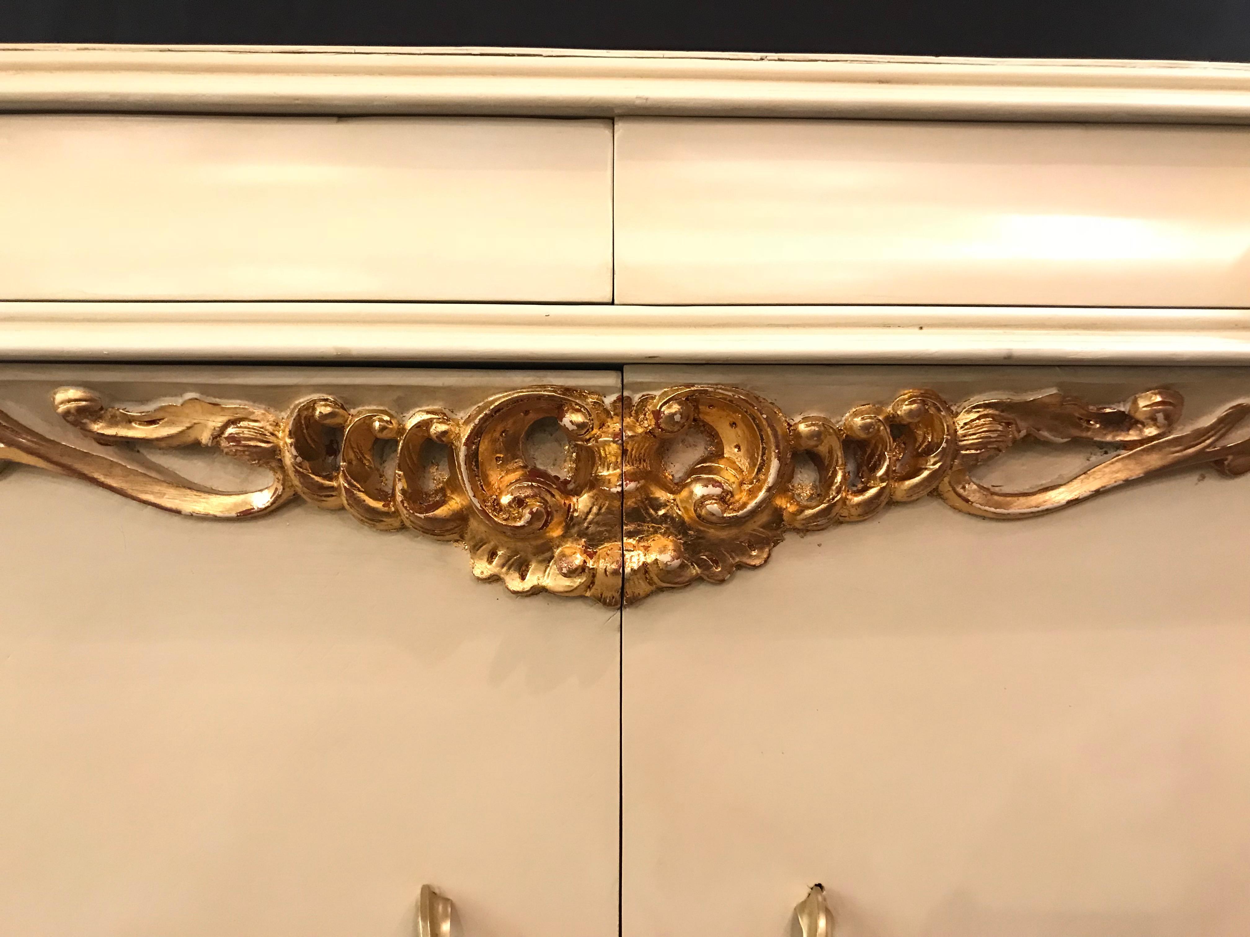 Parcel-Gilt and Paint Decorated Two-Drawer and Two-Door Louis XV Style Cabinet 1