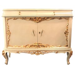 Parcel-Gilt and Paint Decorated Two-Drawer and Two-Door Louis XV Style Cabinet