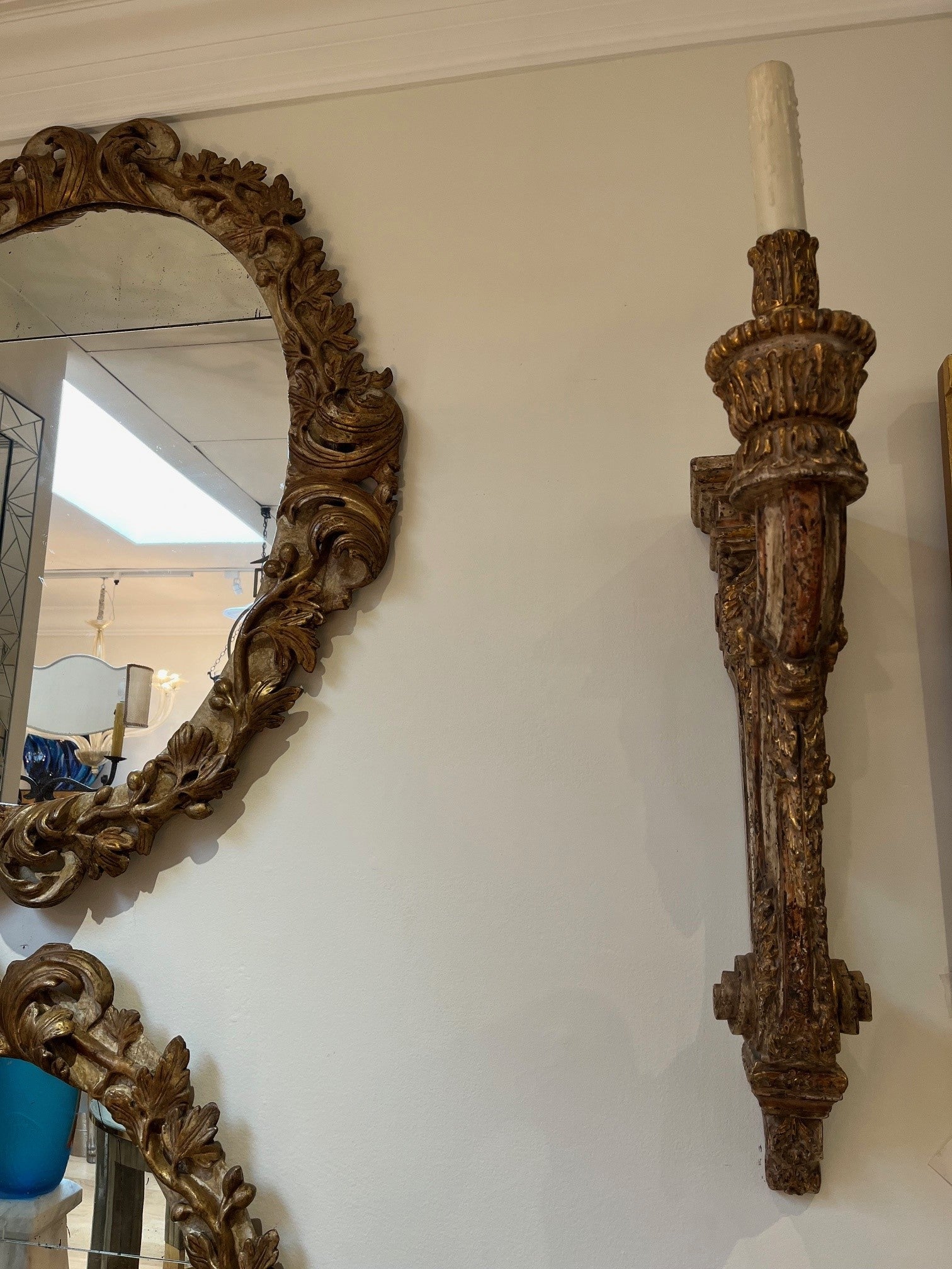 American Parcel Gilt and Paint Heavily Distressed Neoclassical Sconce For Sale