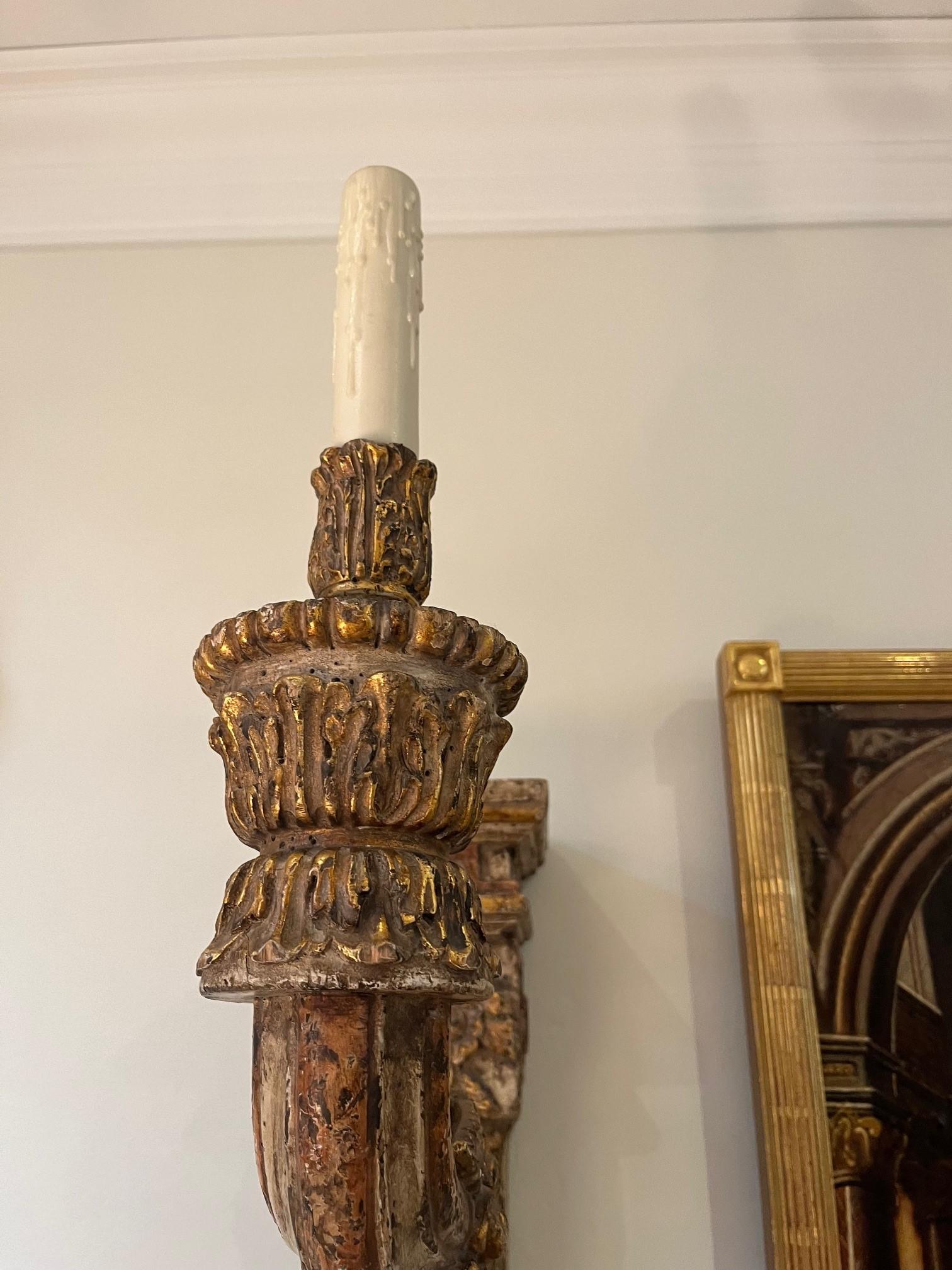 Parcel Gilt and Paint Heavily Distressed Neoclassical Sconce In New Condition For Sale In Los Angeles, CA
