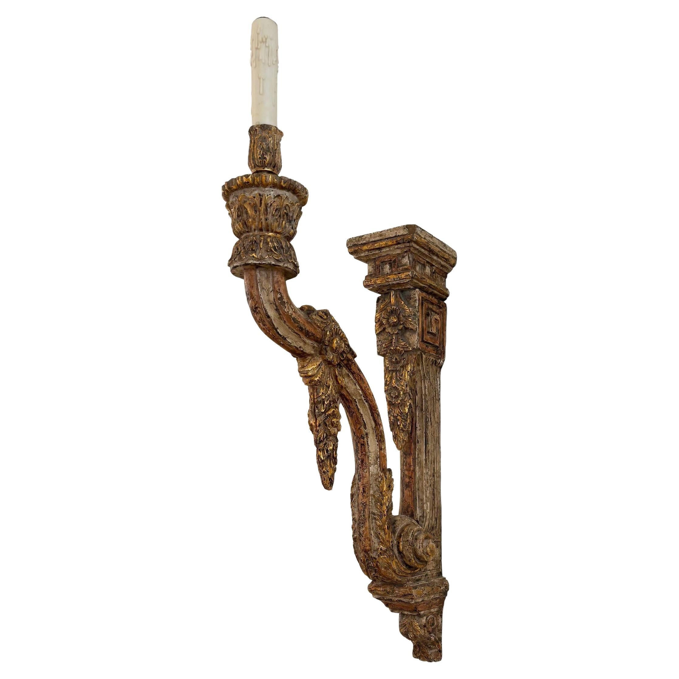 "Distressed Neoclassical Wall Sconce with Parcel Gilt Finish" For Sale
