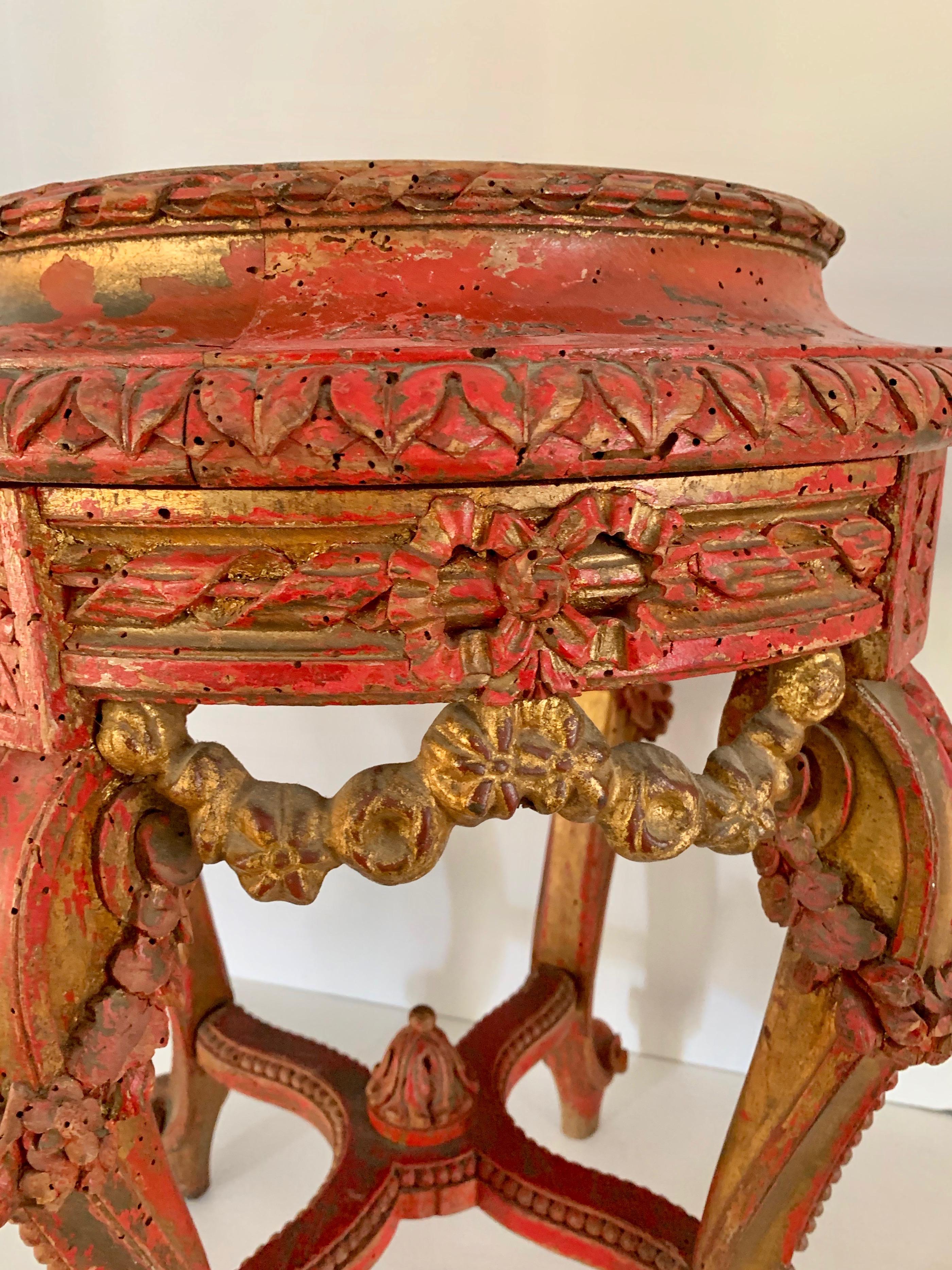 Parcel Gilt Hand Carved French Martini Table In Good Condition In Los Angeles, CA