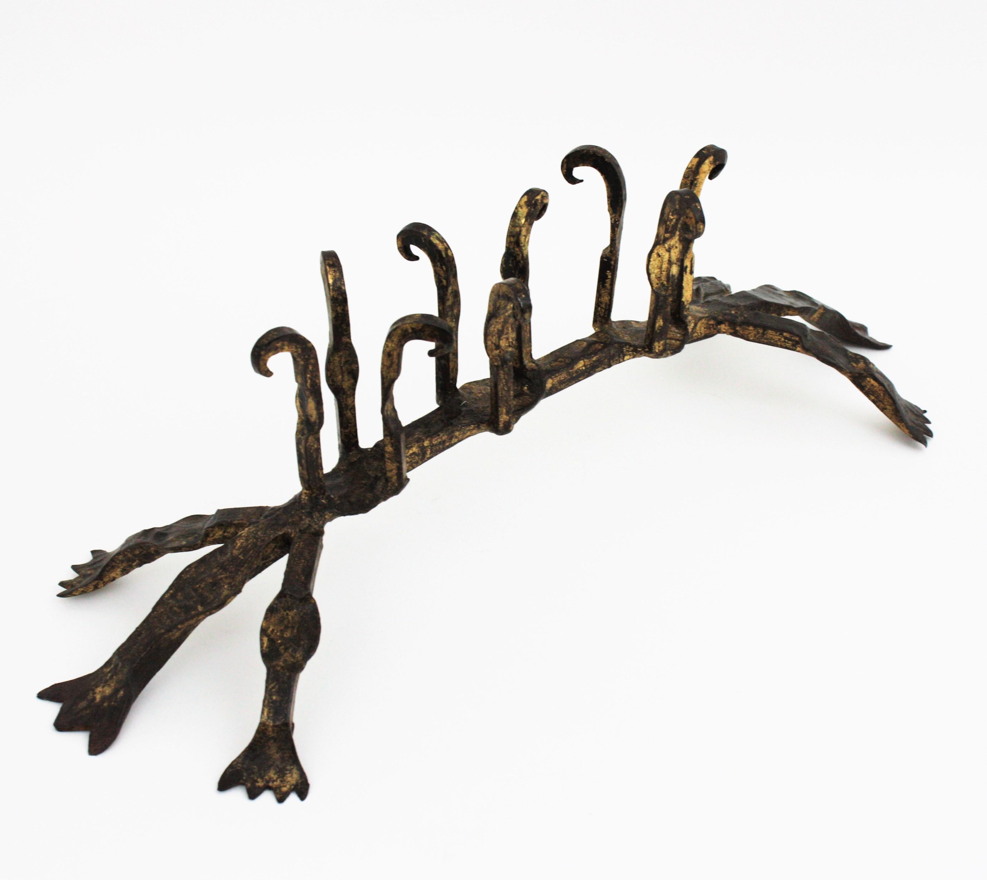 European Hand Forged Iron Candle Holder in Medieval Style For Sale