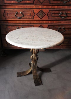 Parcel-Gilt Iron Round Coffee Table with White Marble Top