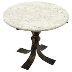 Parcel-Gilt Iron Round Coffee Table with White Marble Top