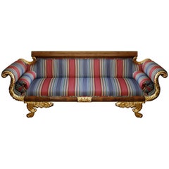 Parcel-Gilt Mahogany Regency Style Sofa in Striped Fabric
