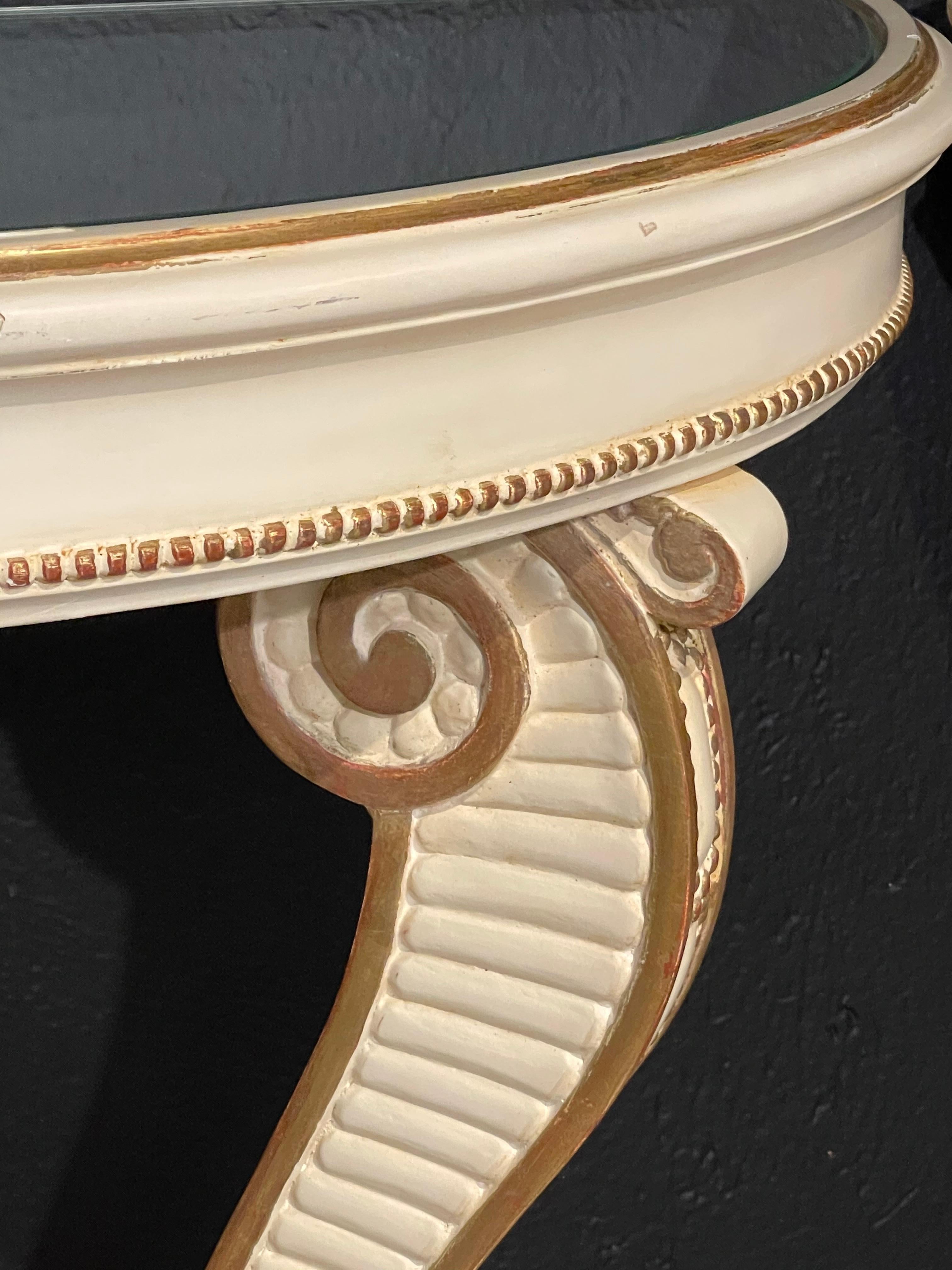 Parcel-Gilt Painted Demilune Console Tables, a Pair, Neoclassical  2