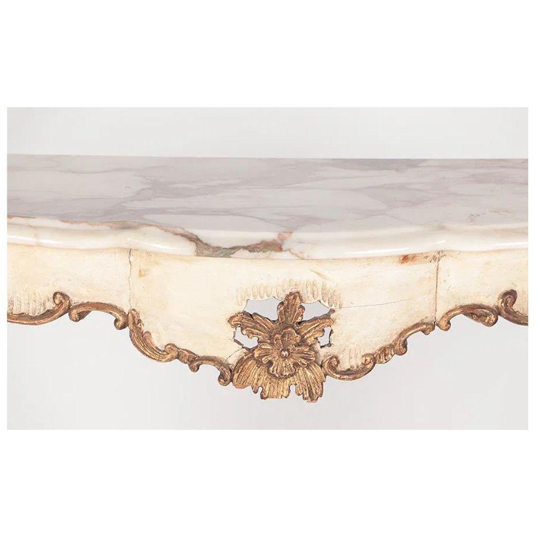 20ième siècle Console à plateau en marbre, style Regency, dorée et peinte en vente