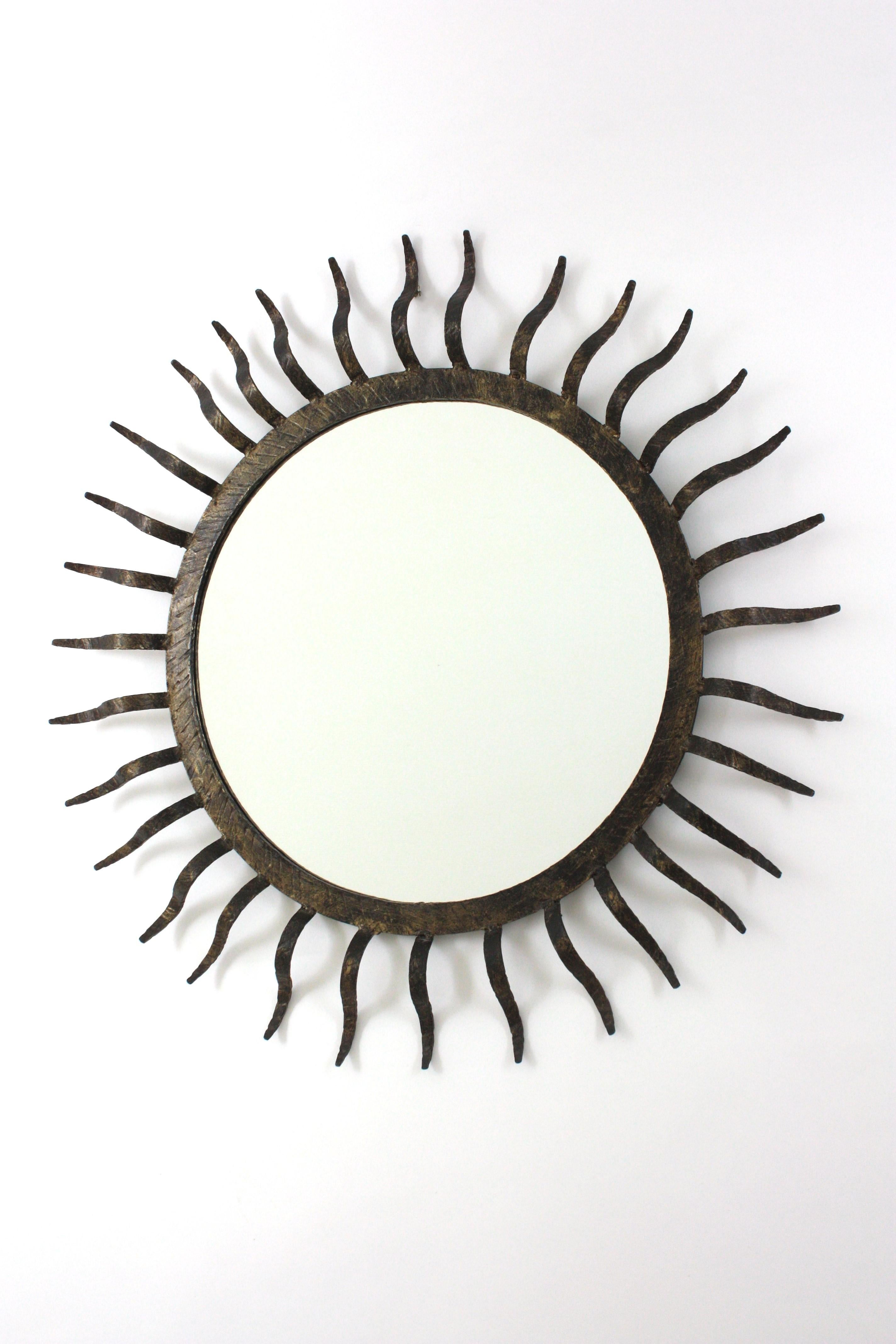 Parcel Gilt Sunburst Mirror in the Style of Gilbert Poillerat For Sale 2