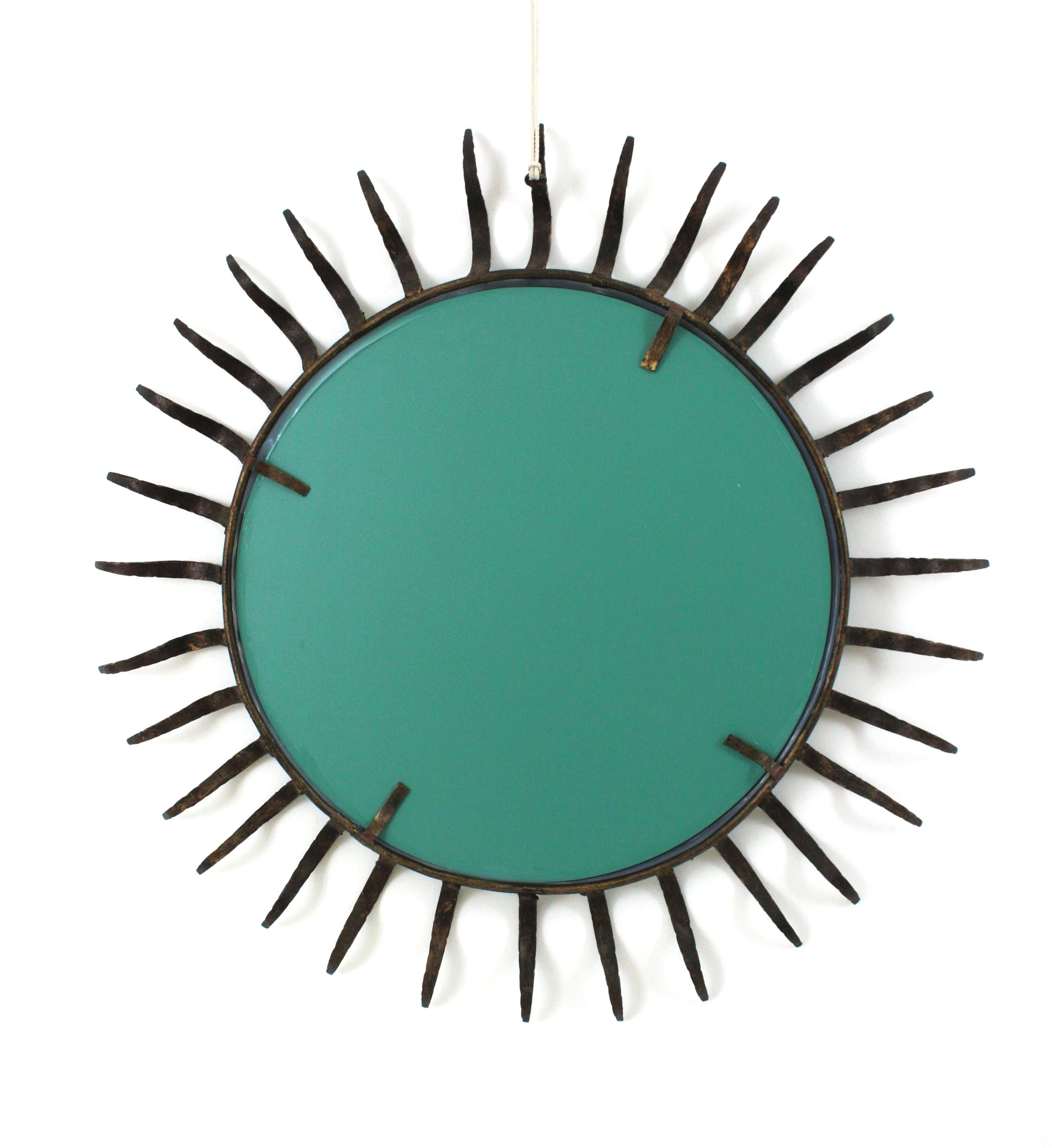 Parcel Gilt Sunburst Mirror in the Style of Gilbert Poillerat For Sale 3
