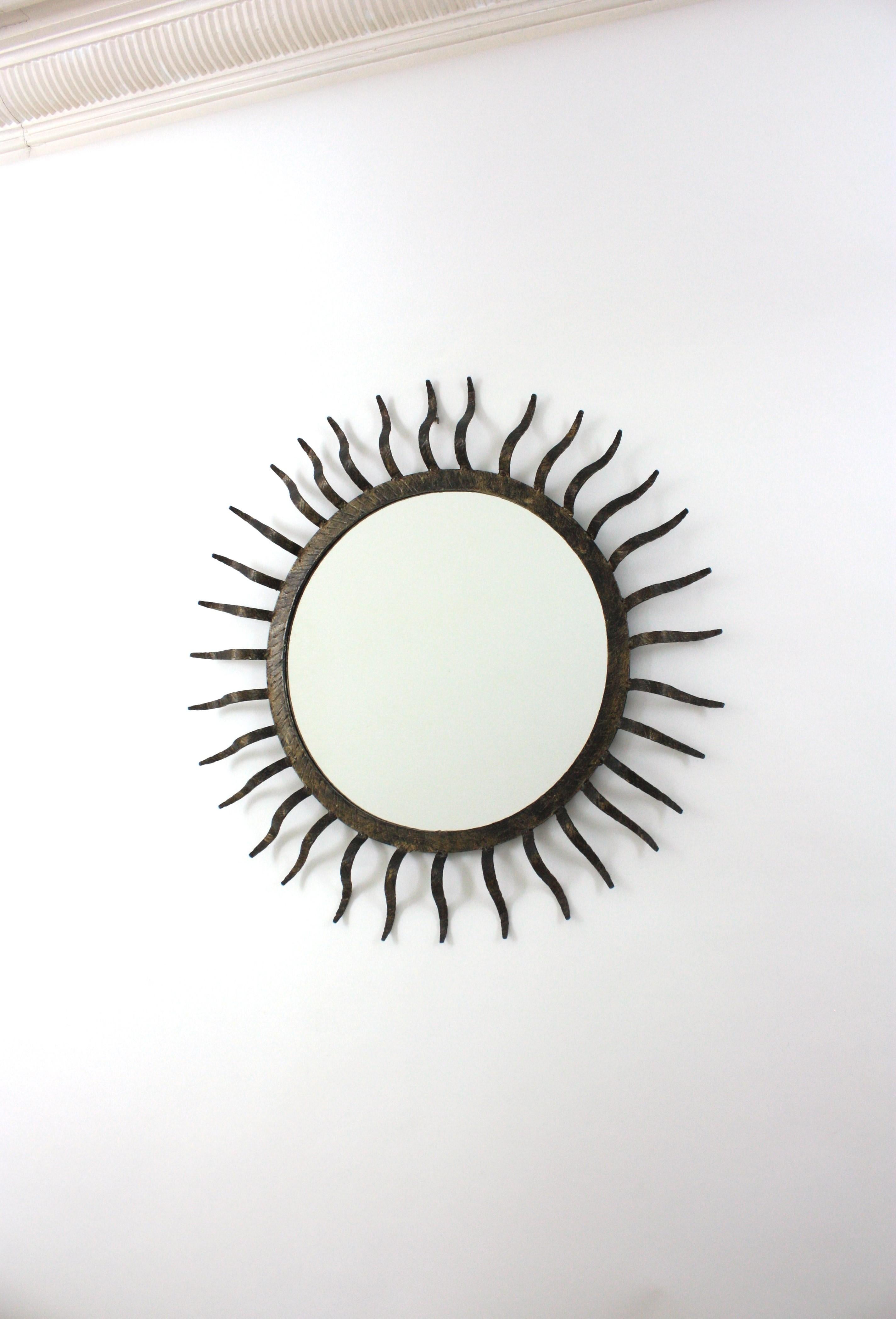 Parcel Gilt Sunburst Mirror in the Style of Gilbert Poillerat For Sale 1