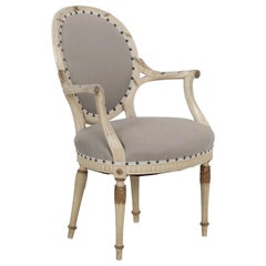 Parcel-Gilt White Painted Louis XVI Style Antique Armchair, circa 1940s