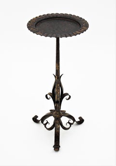Parcel-Gilt Wrought Iron Eyelash Motif Drinks Table Guéridon or Side Table