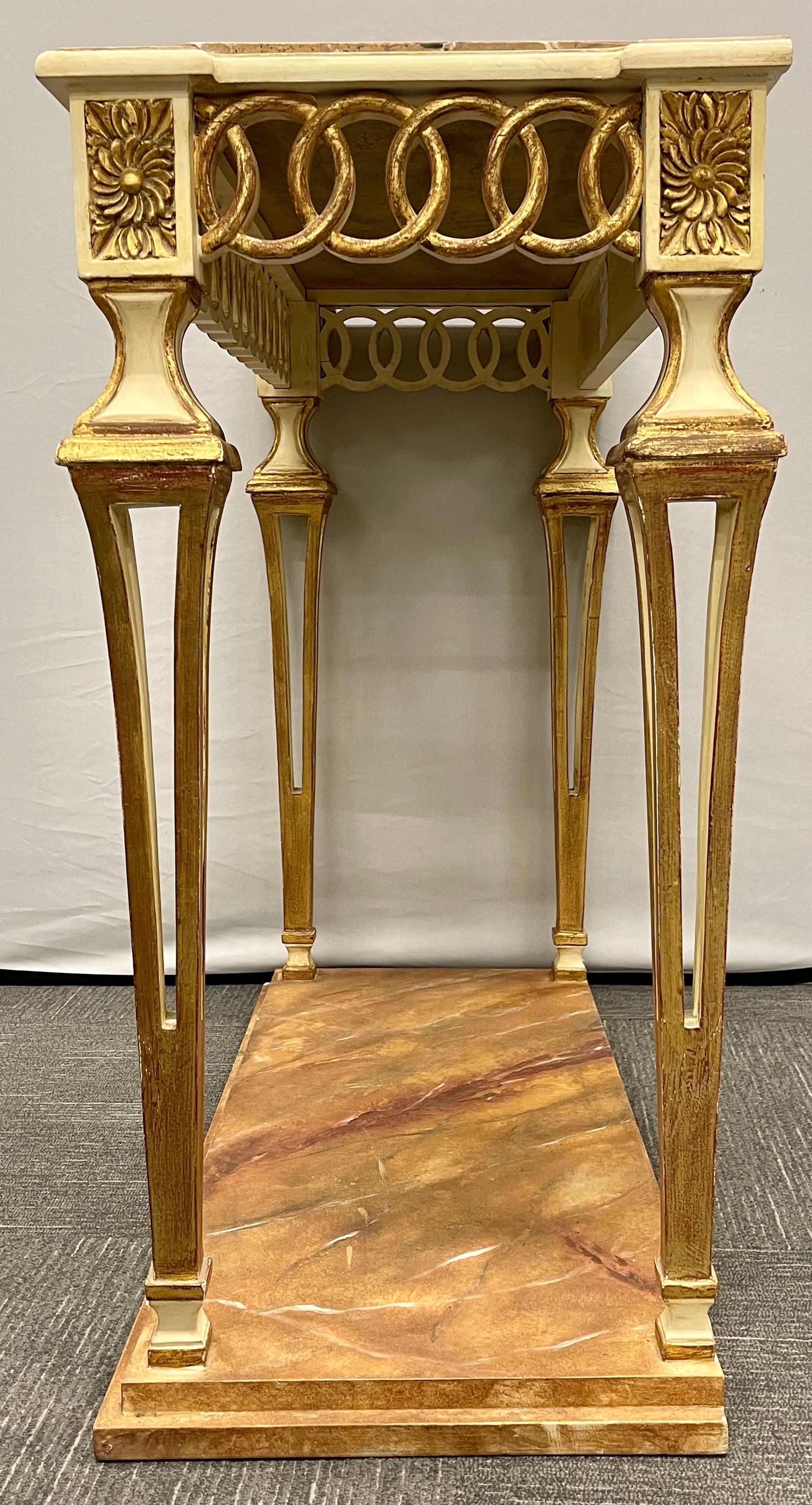 Parcel Paint and Gilt Decorated Pair of Swedish Serving or Console Tables In Good Condition For Sale In Stamford, CT