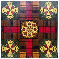 Antique Parcheesi Board Five Colors Original Paint