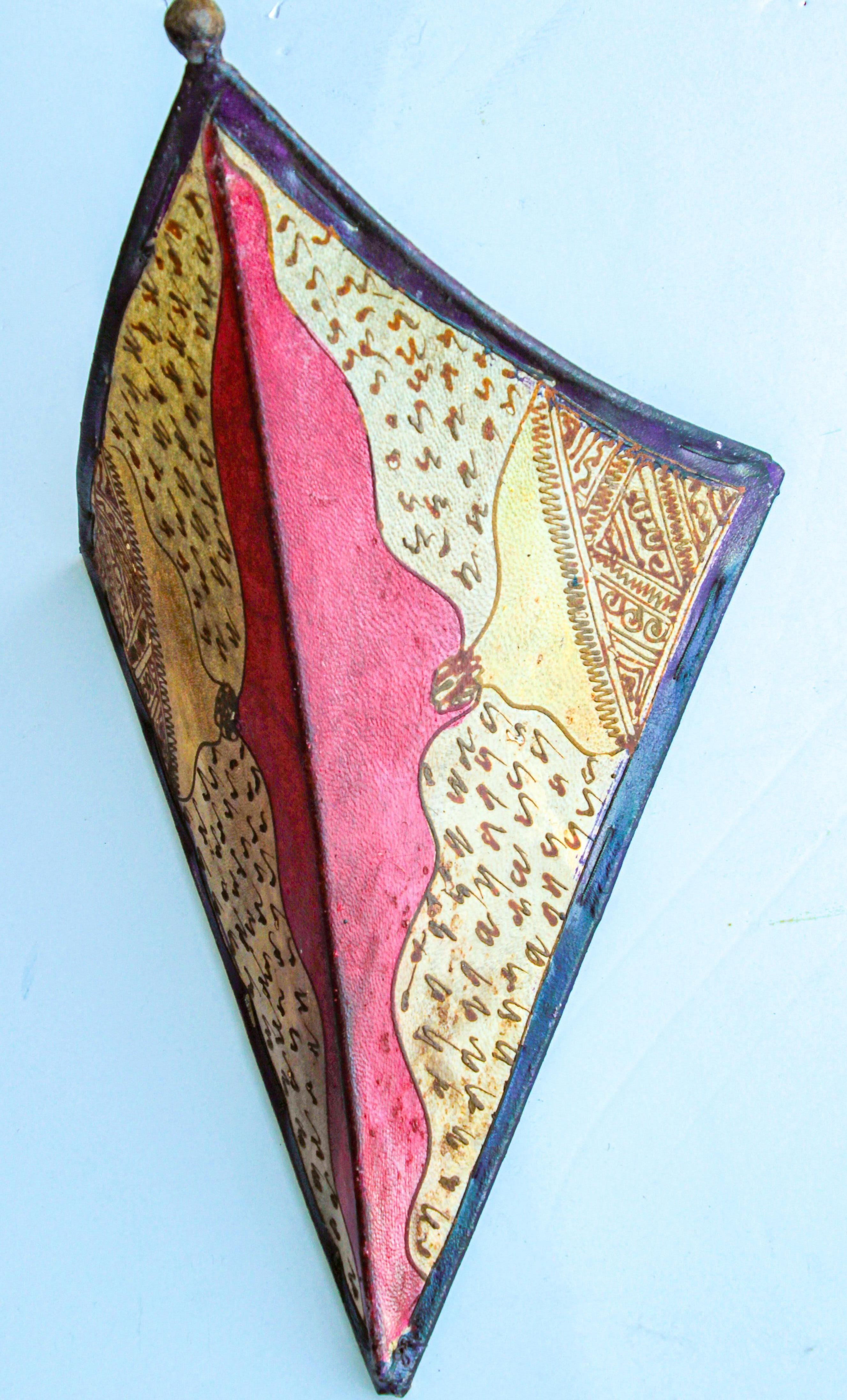 Moorish Hand-Painted Parchment Moroccan Art Wall Sconce For Sale