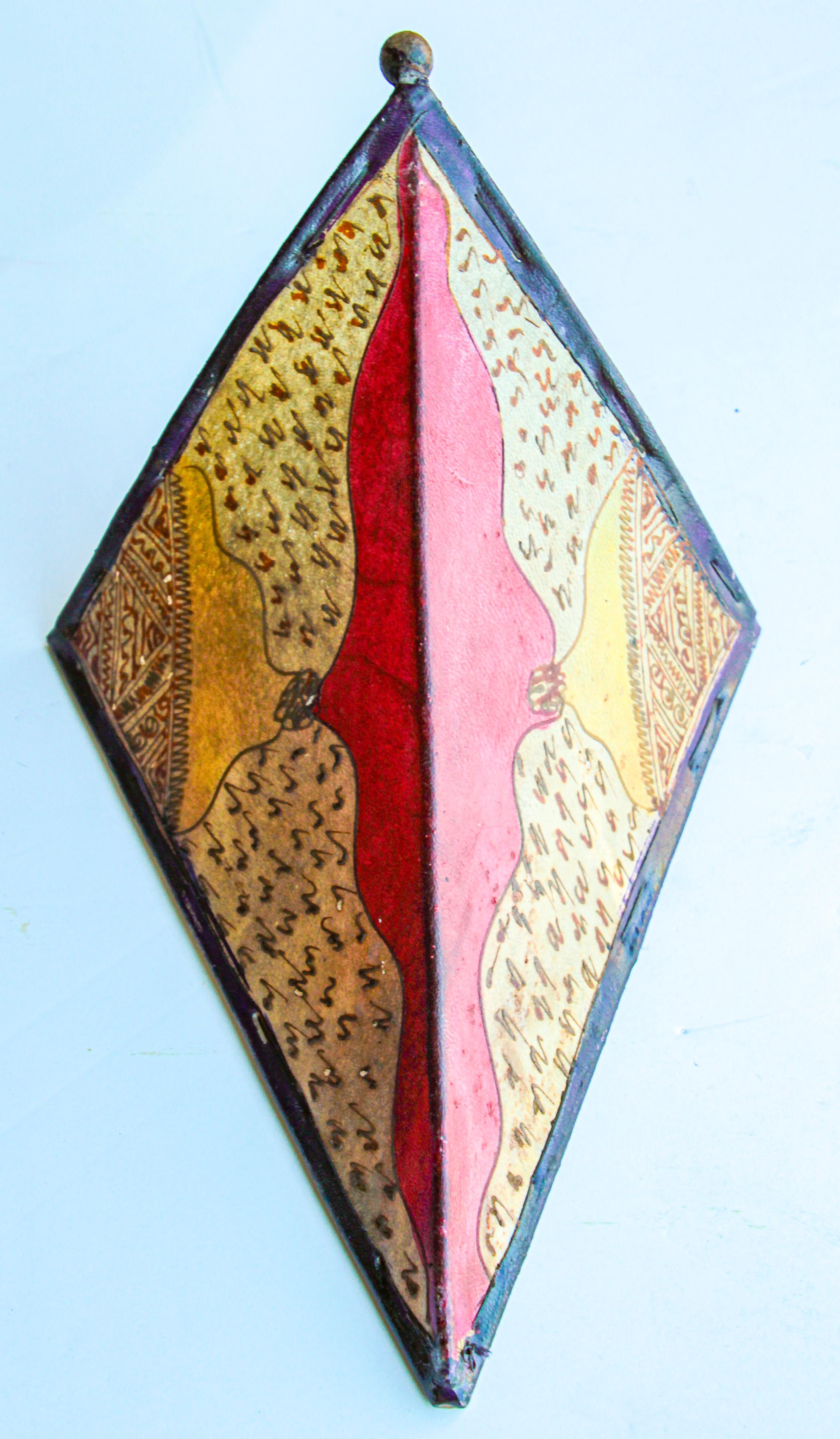 Hand-Painted Parchment Moroccan Art Wall Sconce For Sale 2