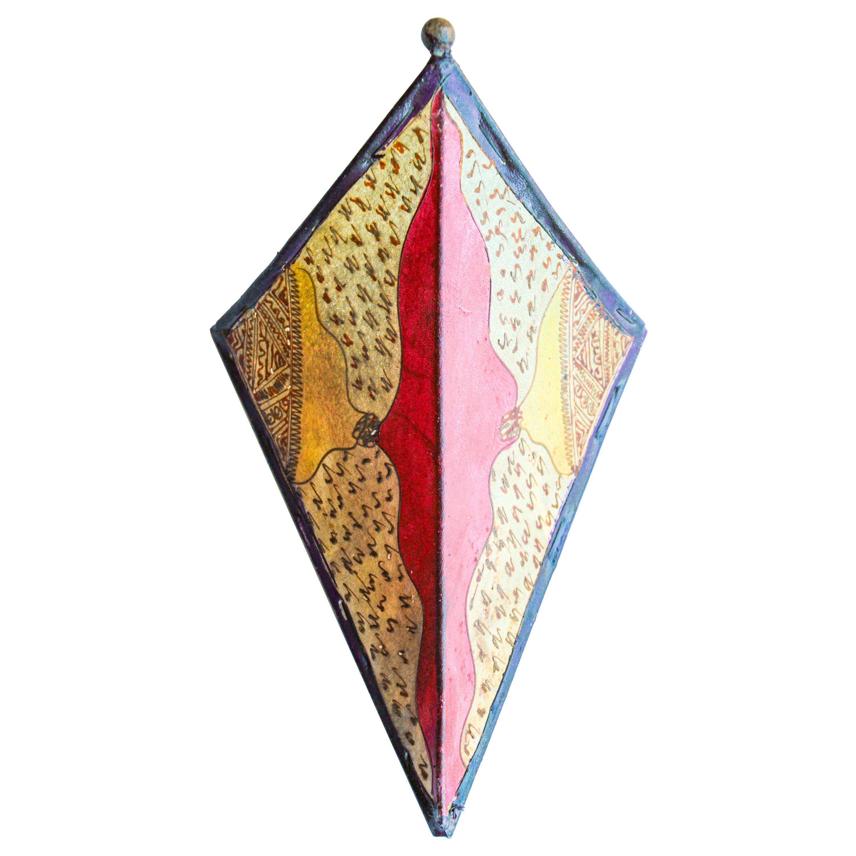 Hand-Painted Parchment Moroccan Art Wall Sconce For Sale
