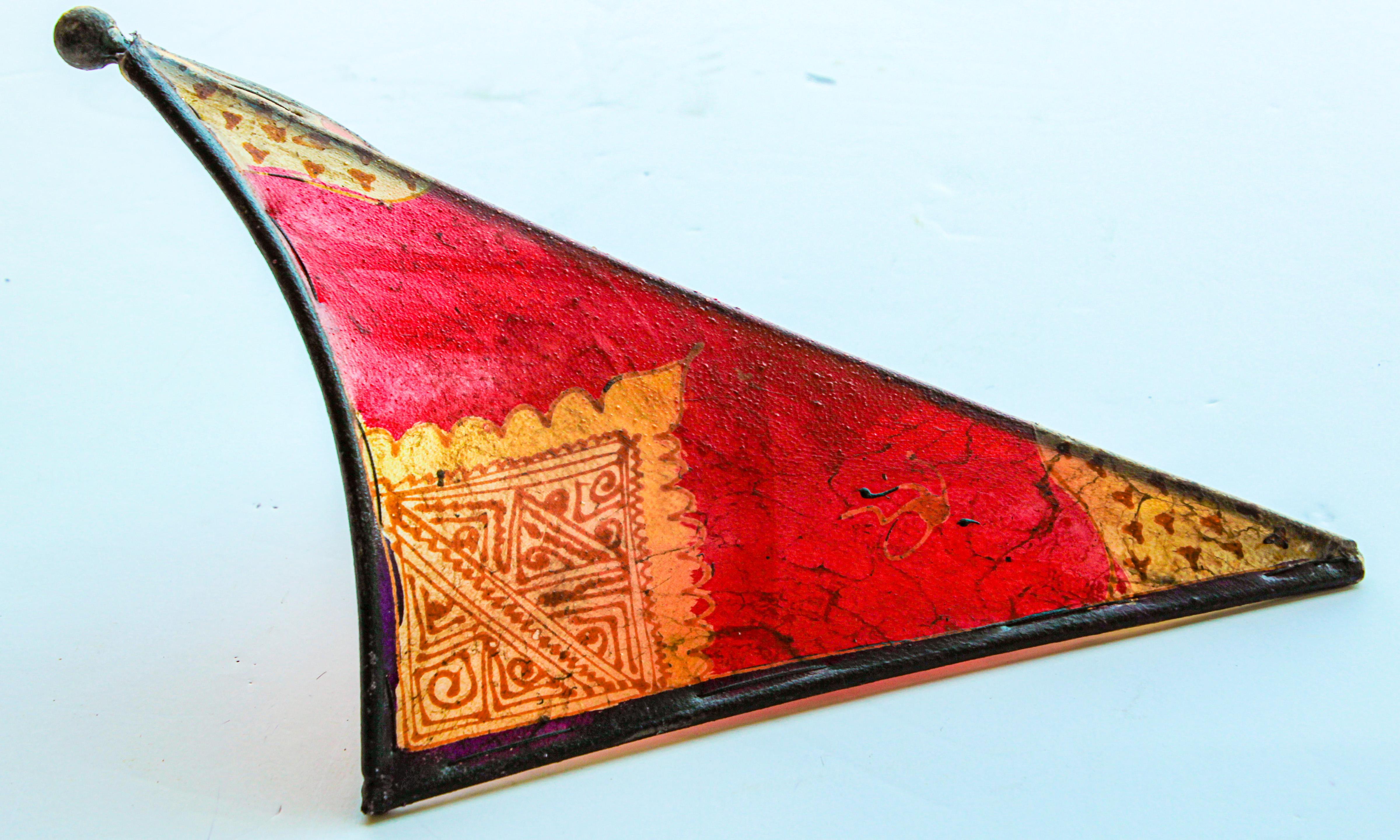 Handcrafted Parchment African Red Art Wall Sconce For Sale 5
