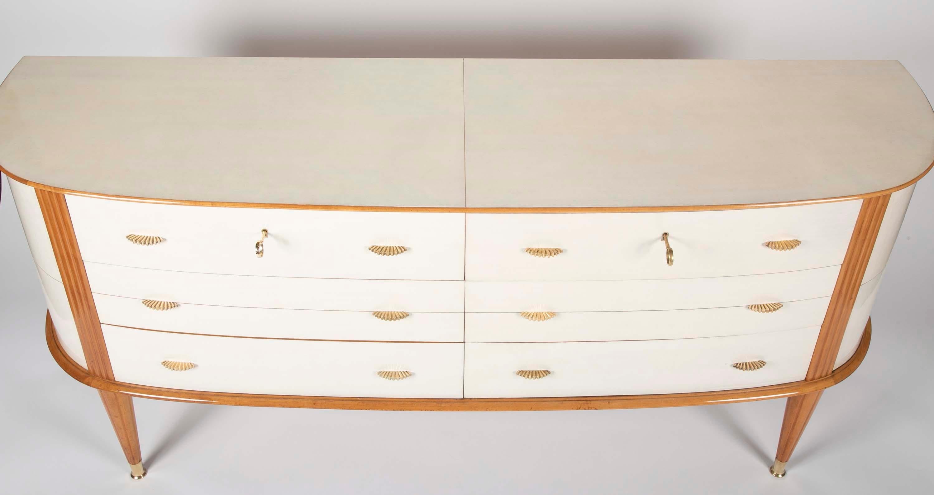 Parchment and Beechwood Italian Chest with Polished Brass Mounts 1