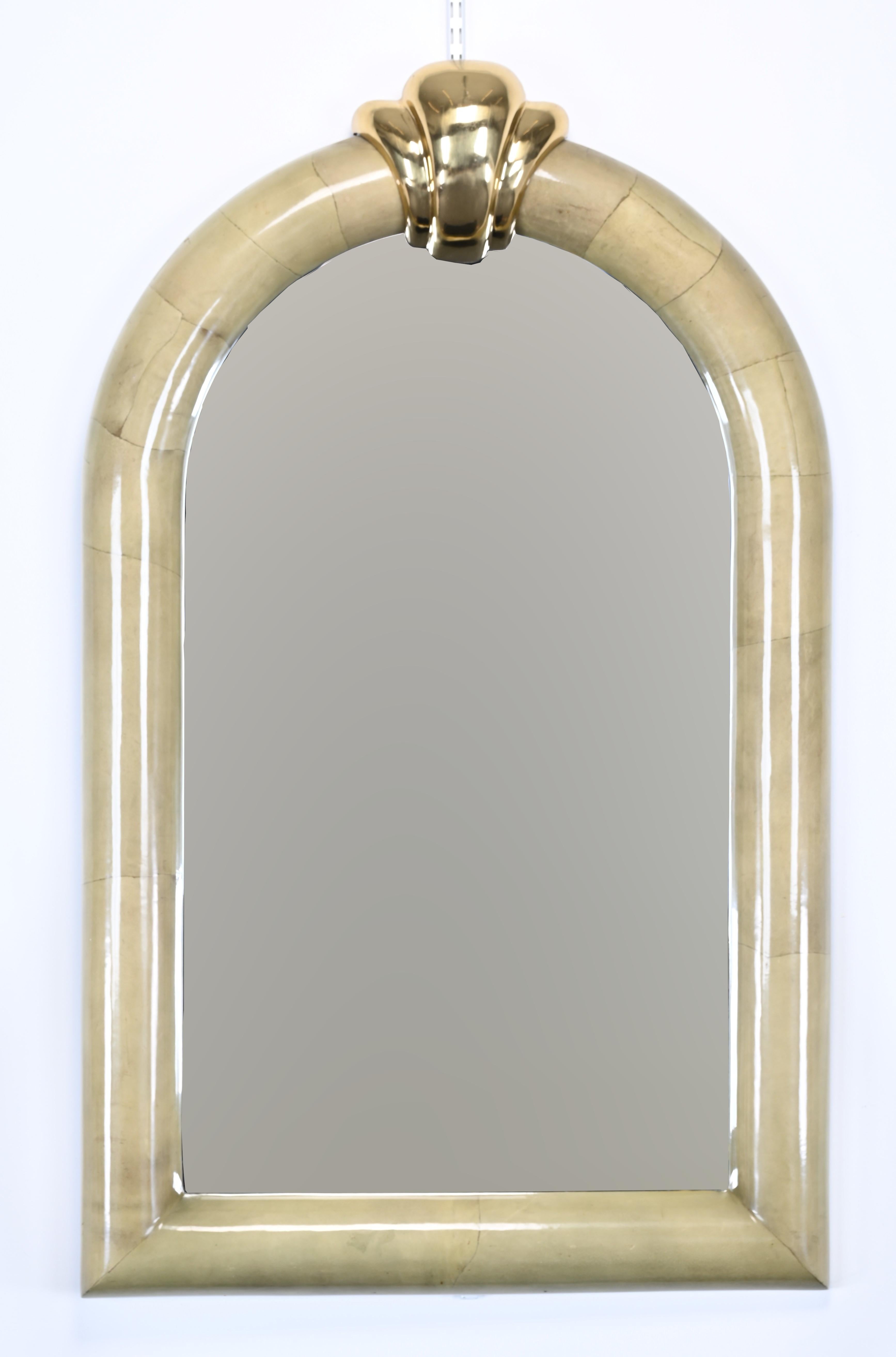 Late 20th Century Parchment and Brass Mirror in the Style of Karl Springer, 1980s