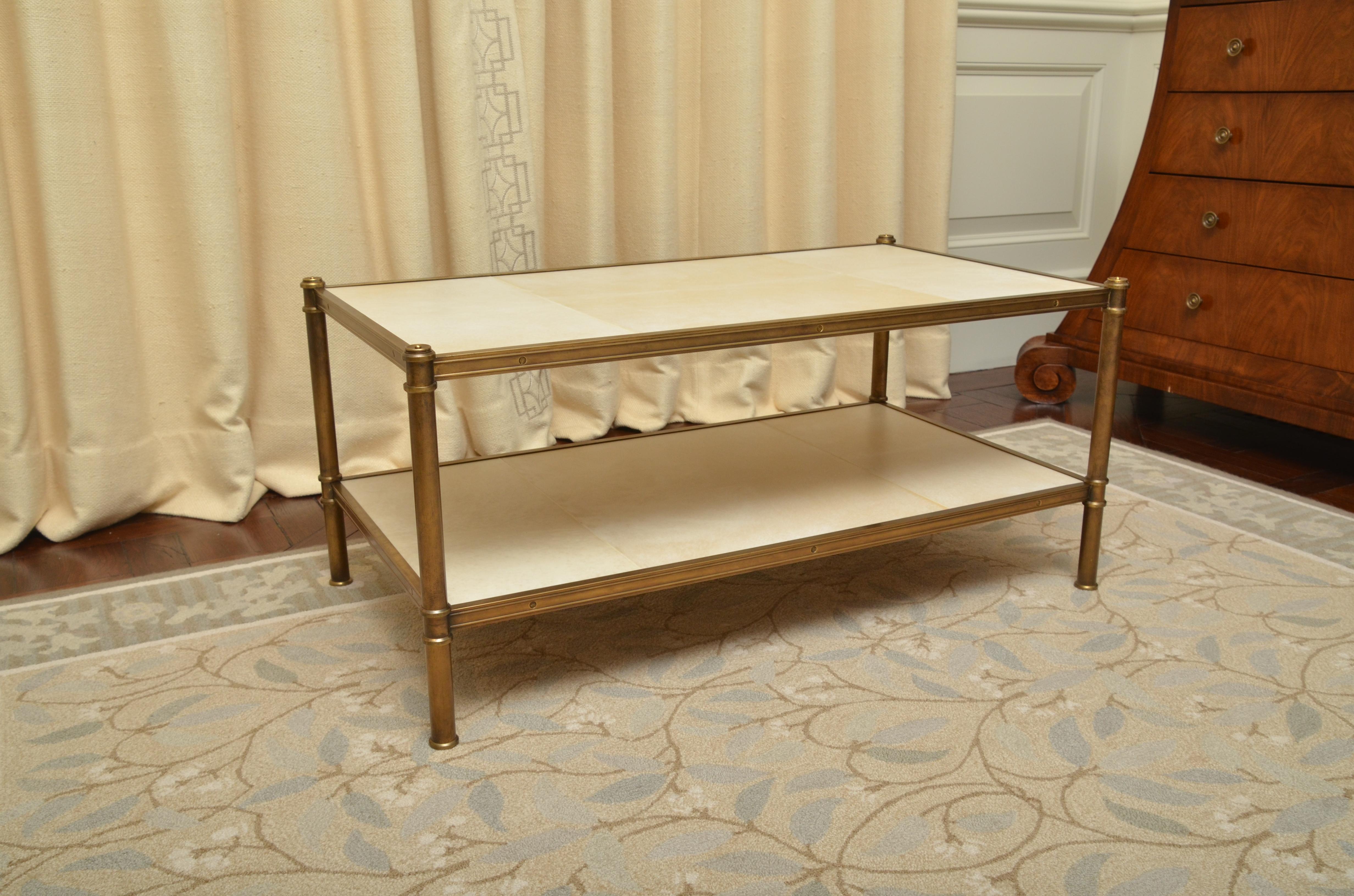 American Parchment and Brass Two-Tier Coffee Table