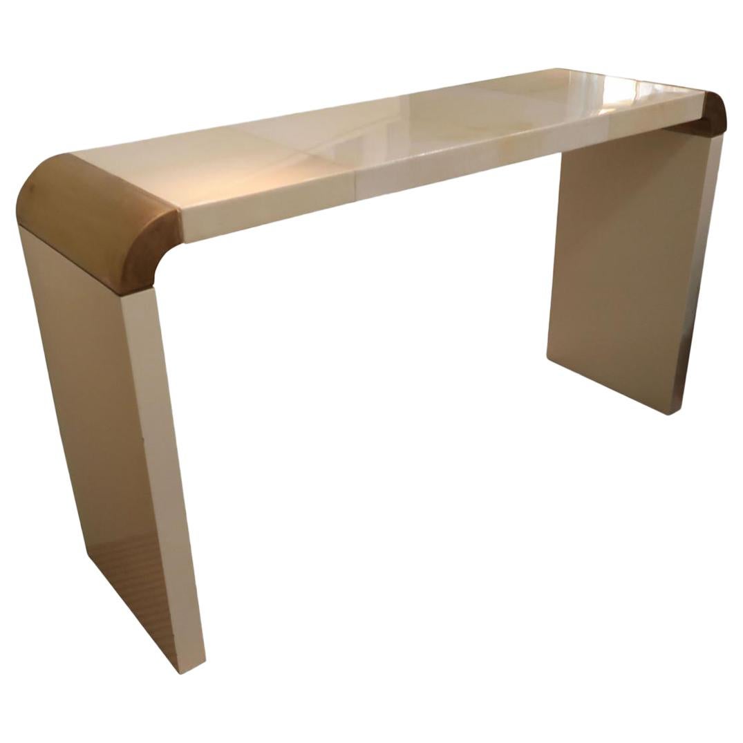 Parchment and Lacquered Wood Italian Midcentury Console, Italy, 1970 For Sale