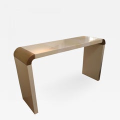 Parchment and Lacquered Wood Italian Midcentury Console, Italy, 1970