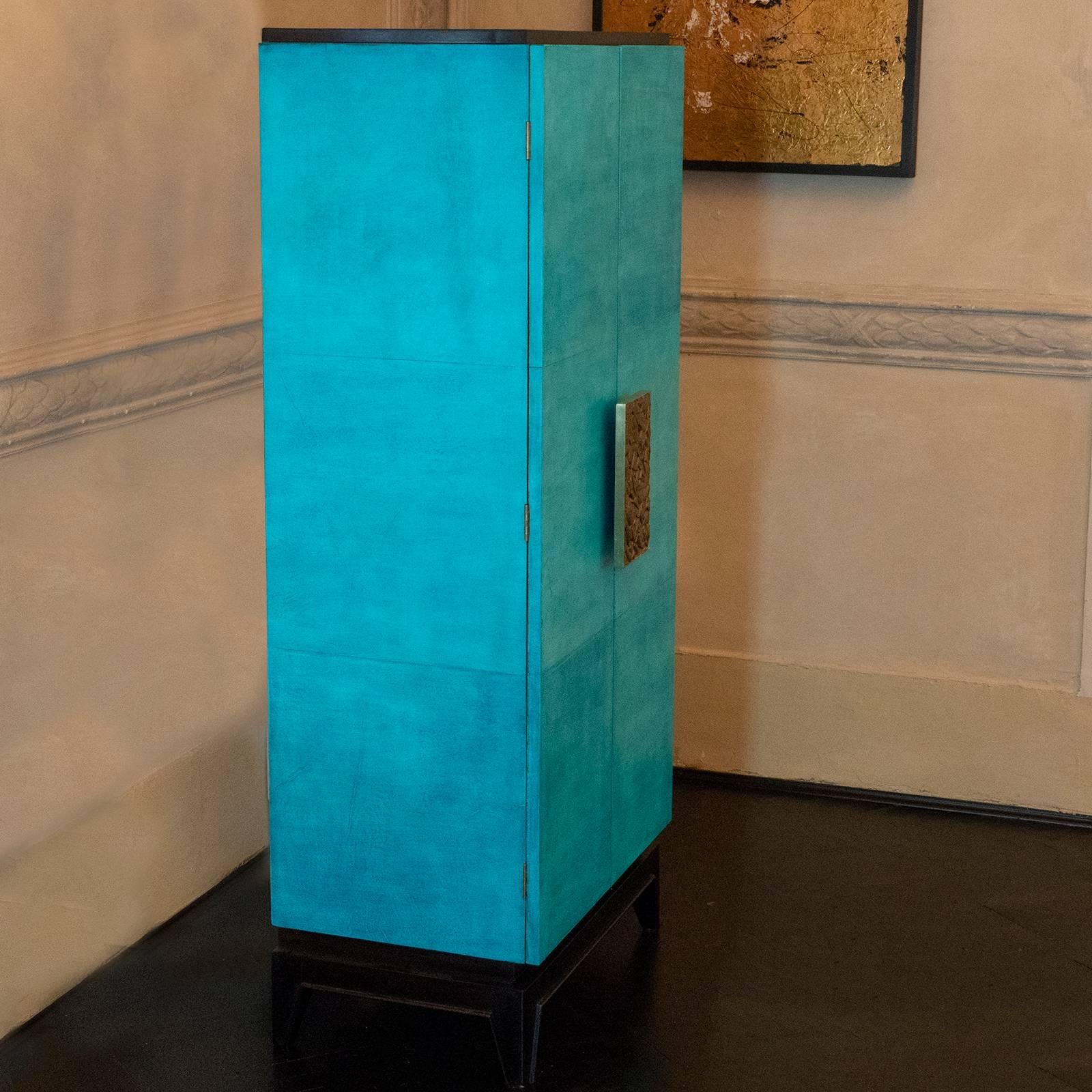 Mid-Century Modern Parchment and Macassar Tall Cabinet, France, 1960s