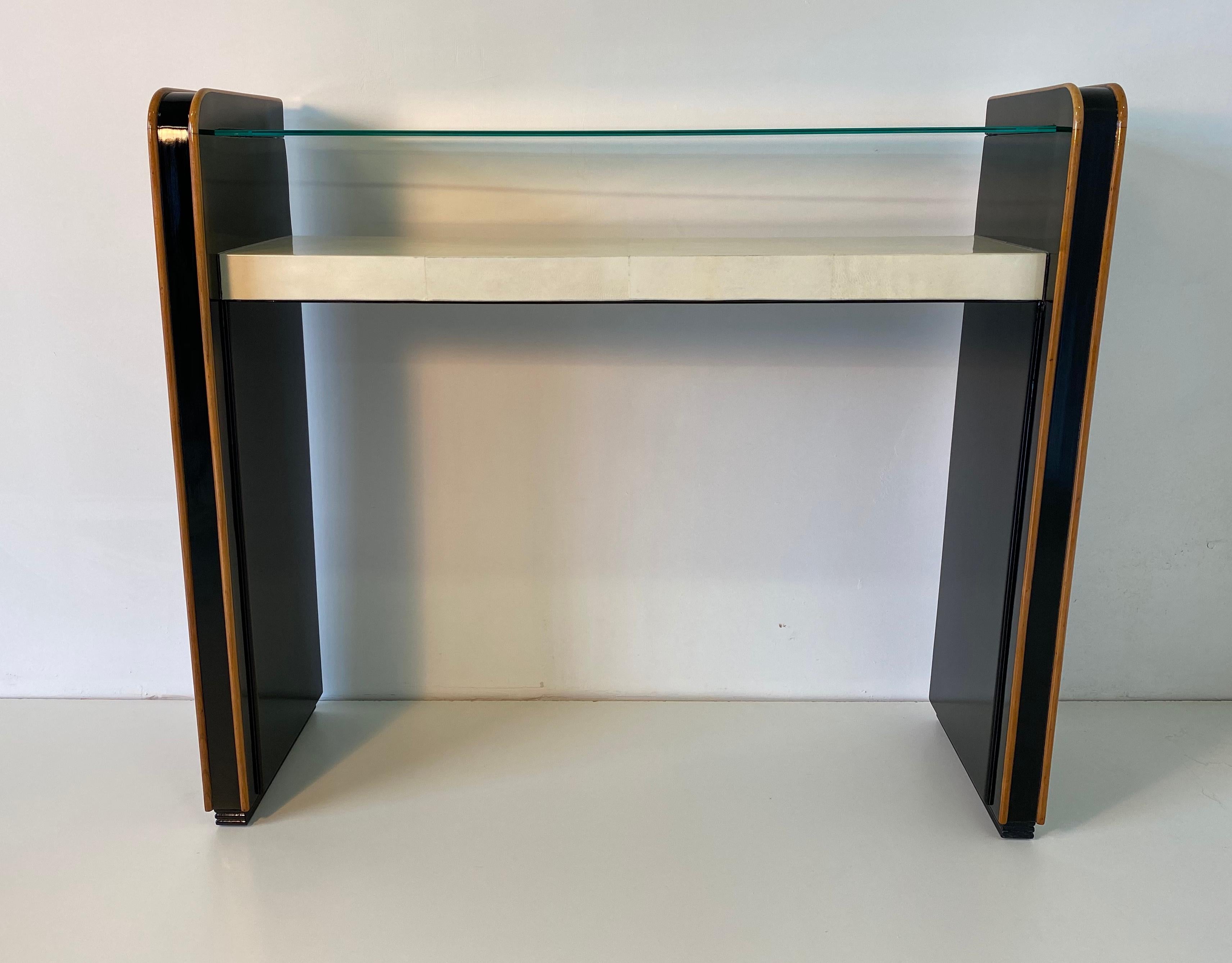 Italian Parchment and Maple Art Deco Console, 1940s