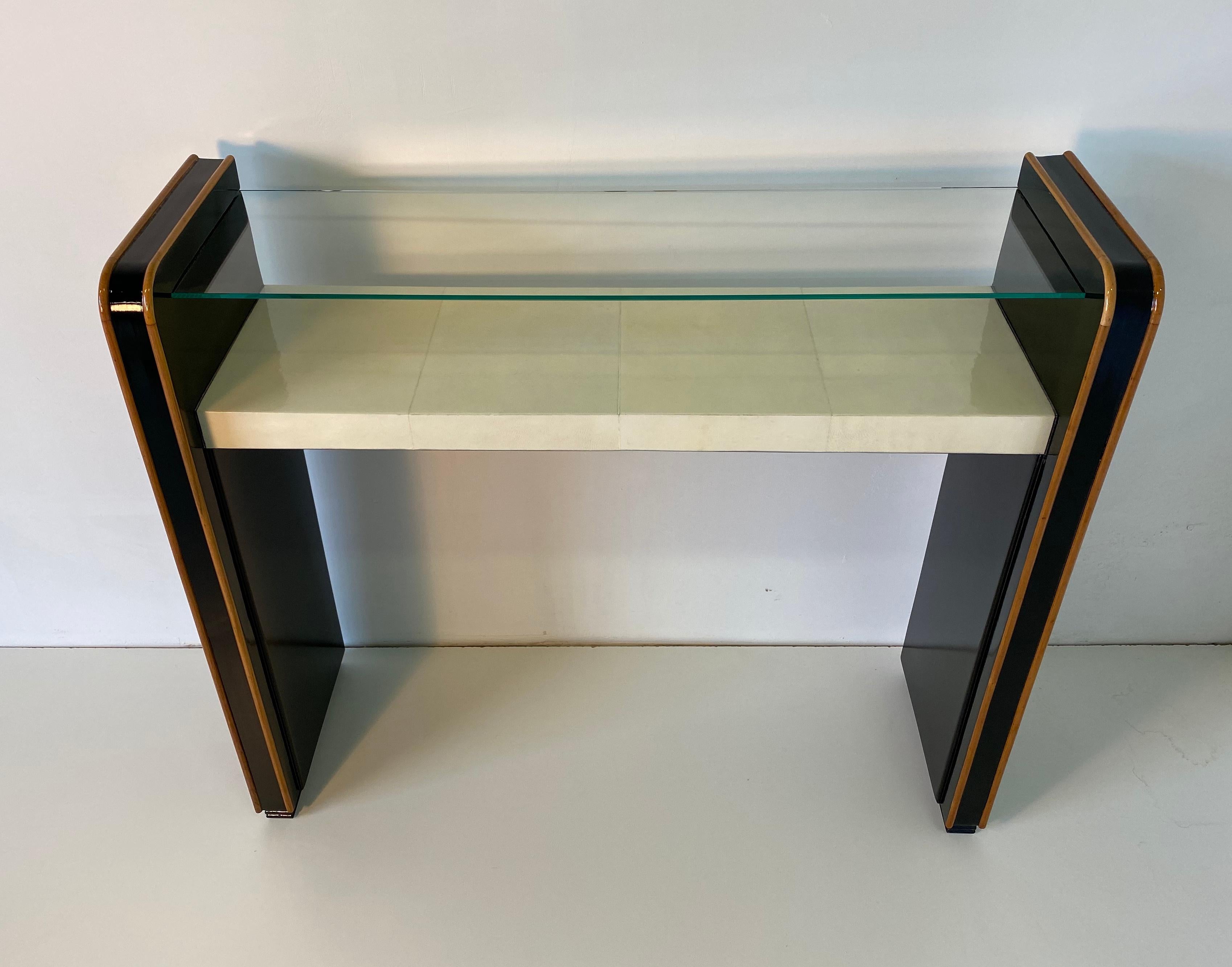 Parchment and Maple Art Deco Console, 1940s In Good Condition In Meda, MB