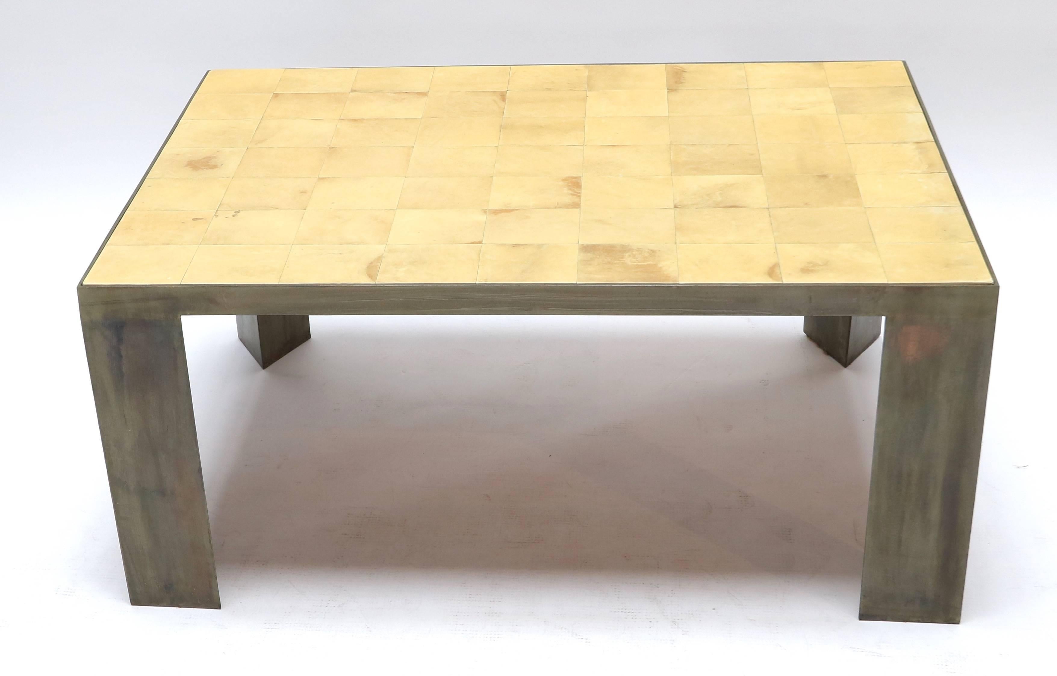 Contemporary Parchment and Metal Coffee Table