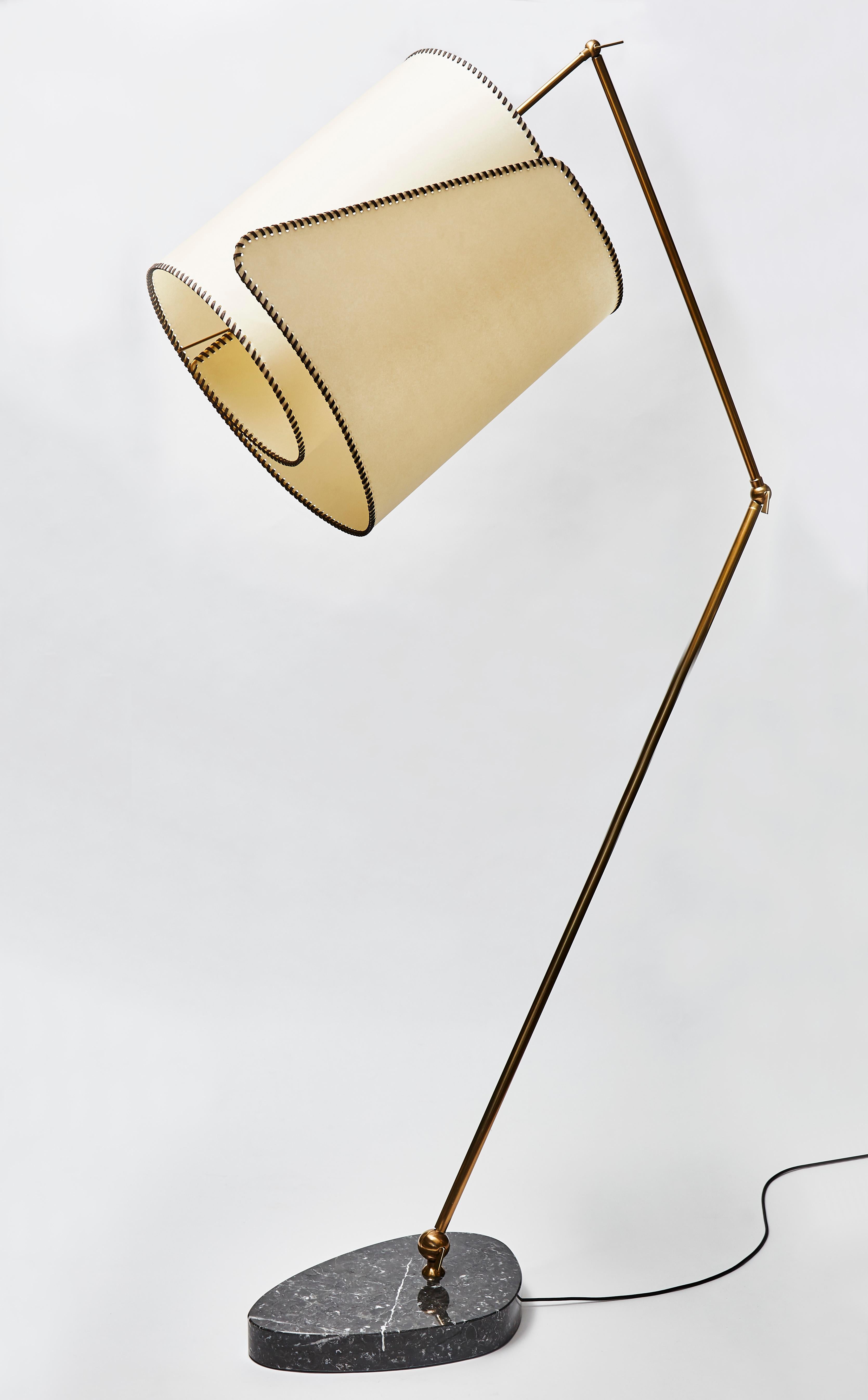 Modern Parchment, Brass and Marble Floor Lamp by Diego Mardegan for Glustin Luminaires