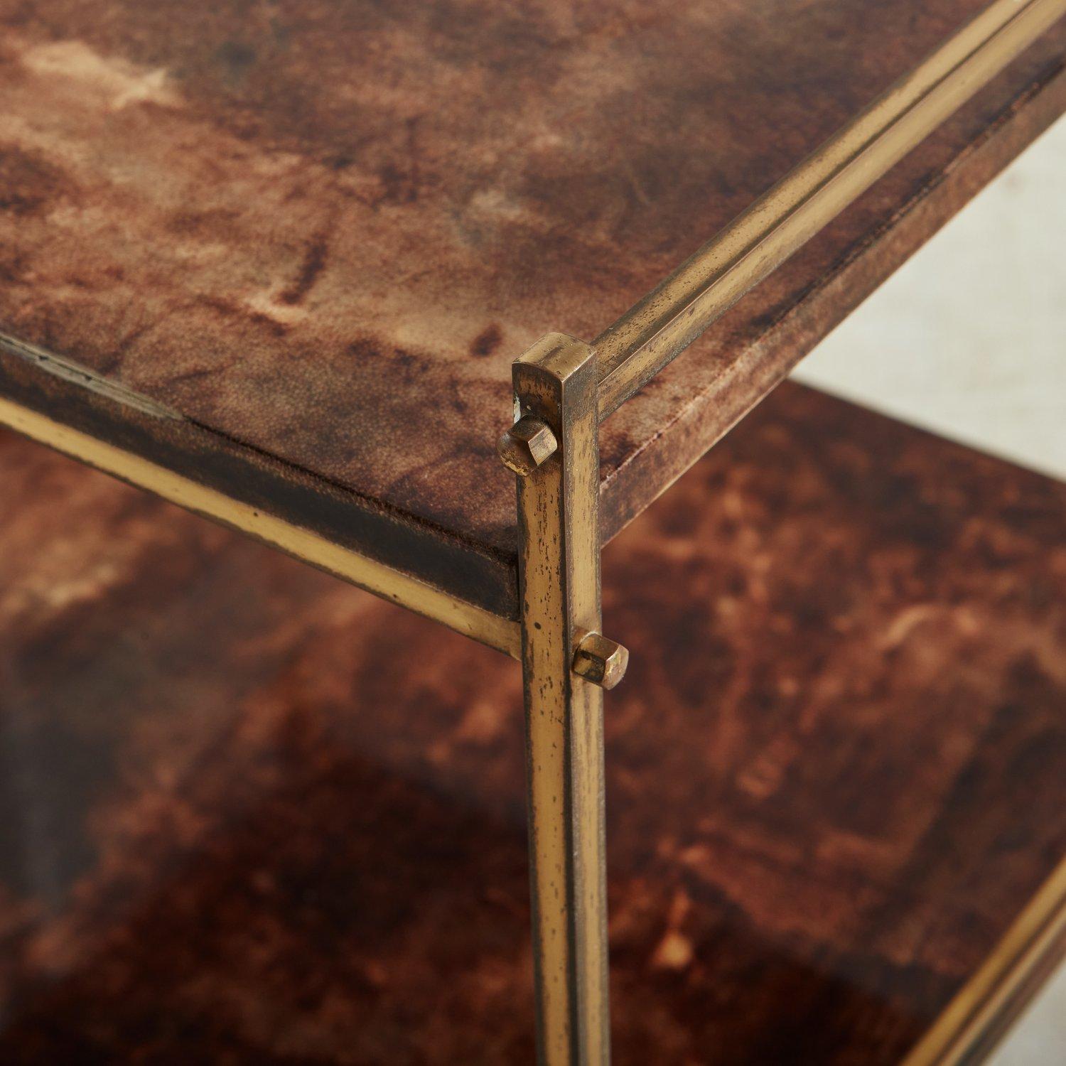 Parchment + Brass Side Table in the Style of Aldo Tura, Italy 20th Century In Good Condition In Chicago, IL