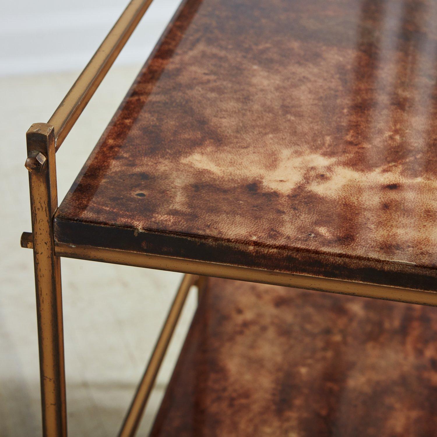 Parchment + Brass Side Table in the Style of Aldo Tura, Italy 20th Century 1