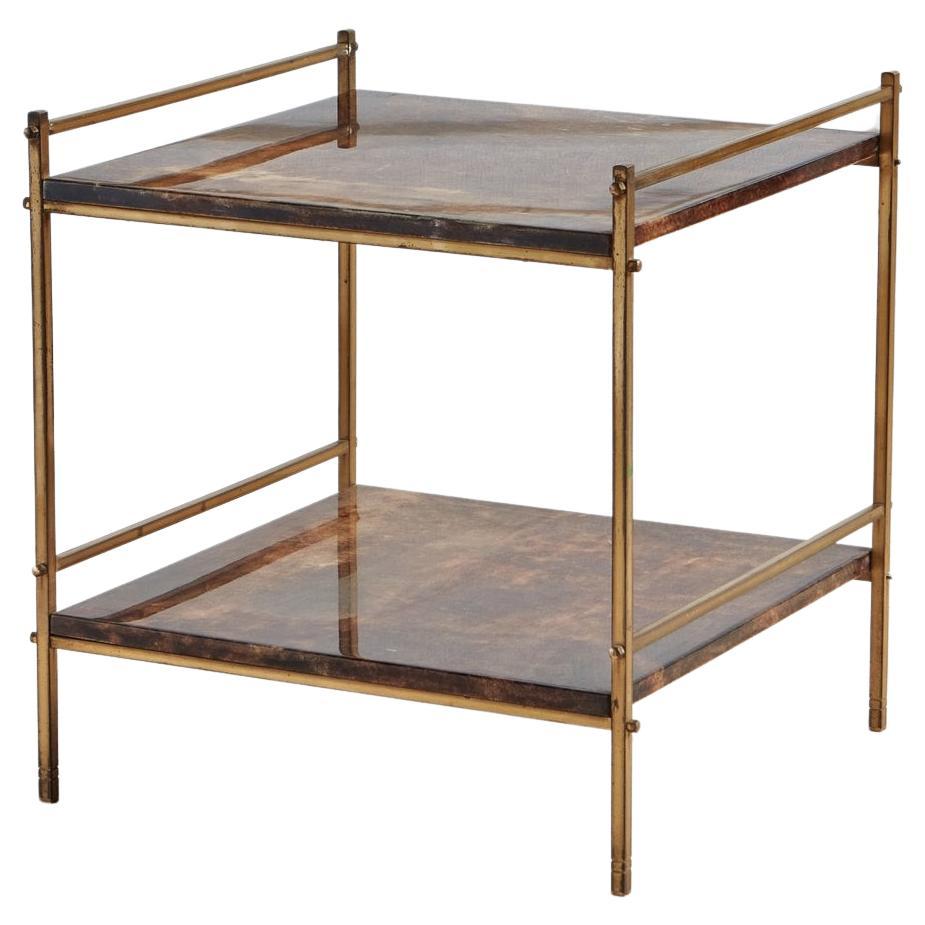 Parchment + Brass Side Table in the Style of Aldo Tura, Italy 20th Century