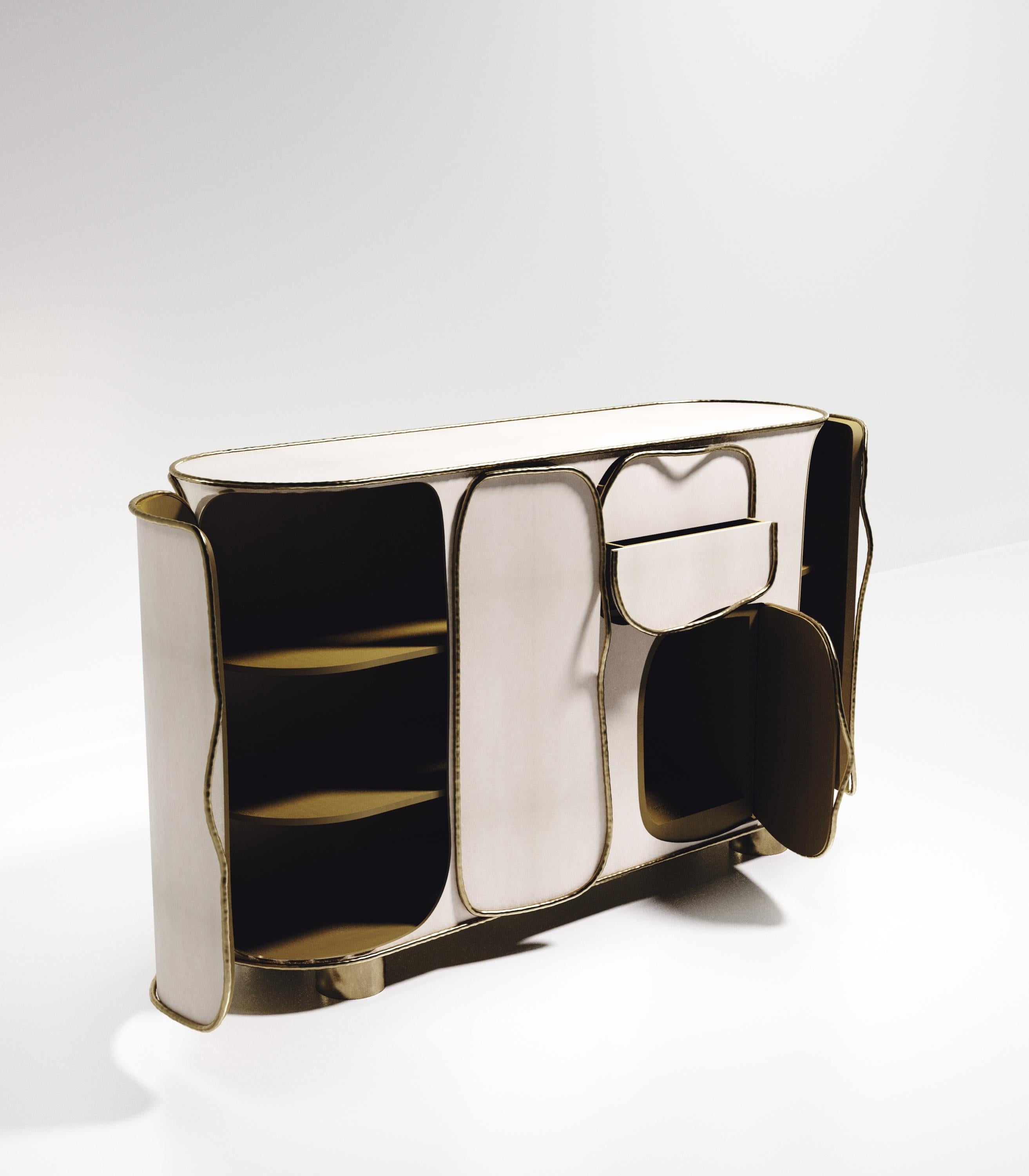 Contemporary Parchment Buffet with Bronze-Patina Brass Details by R&Y Augousti For Sale