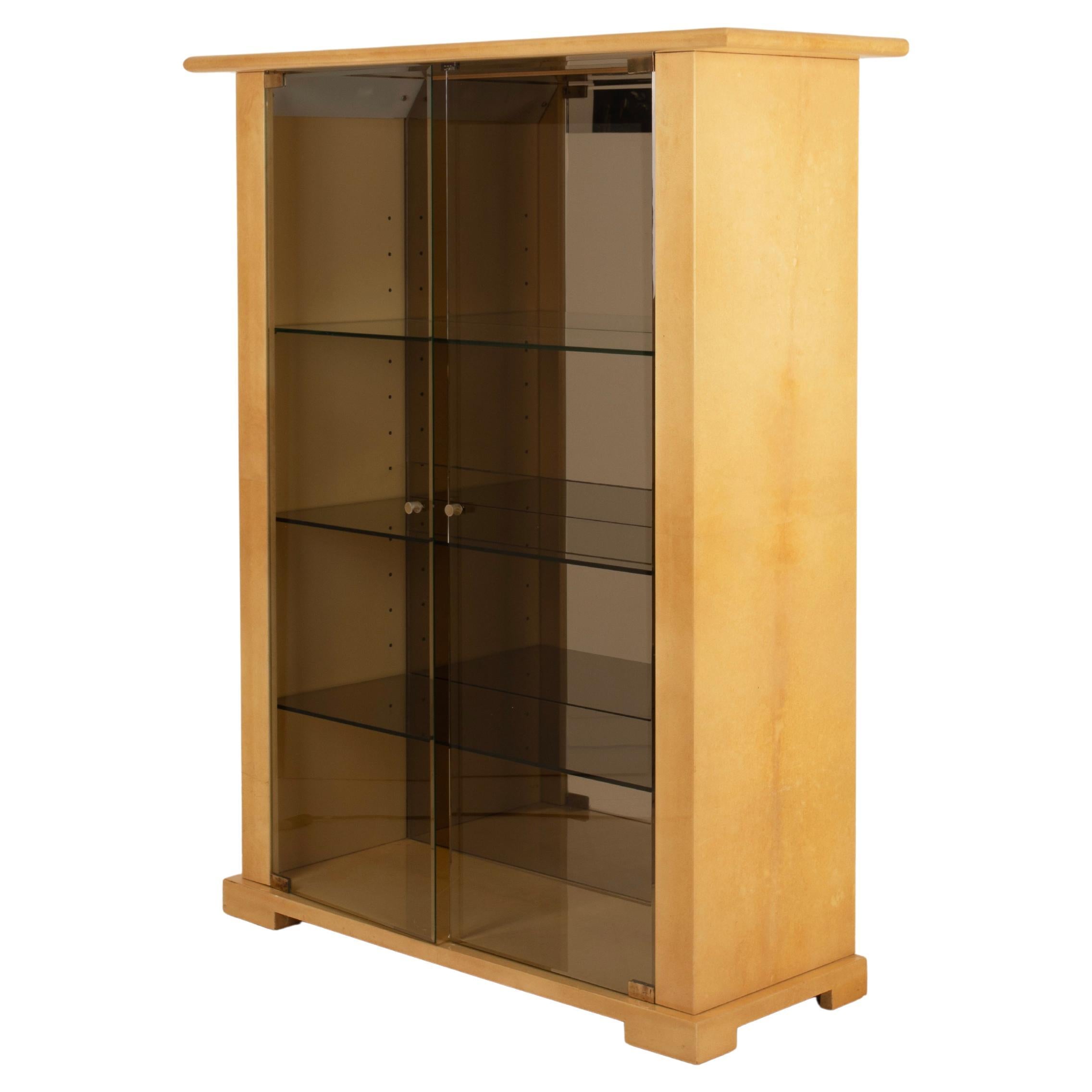 Parchment Cabinet with Mirrored Interior and Integrated Lighting by Aldo Tura