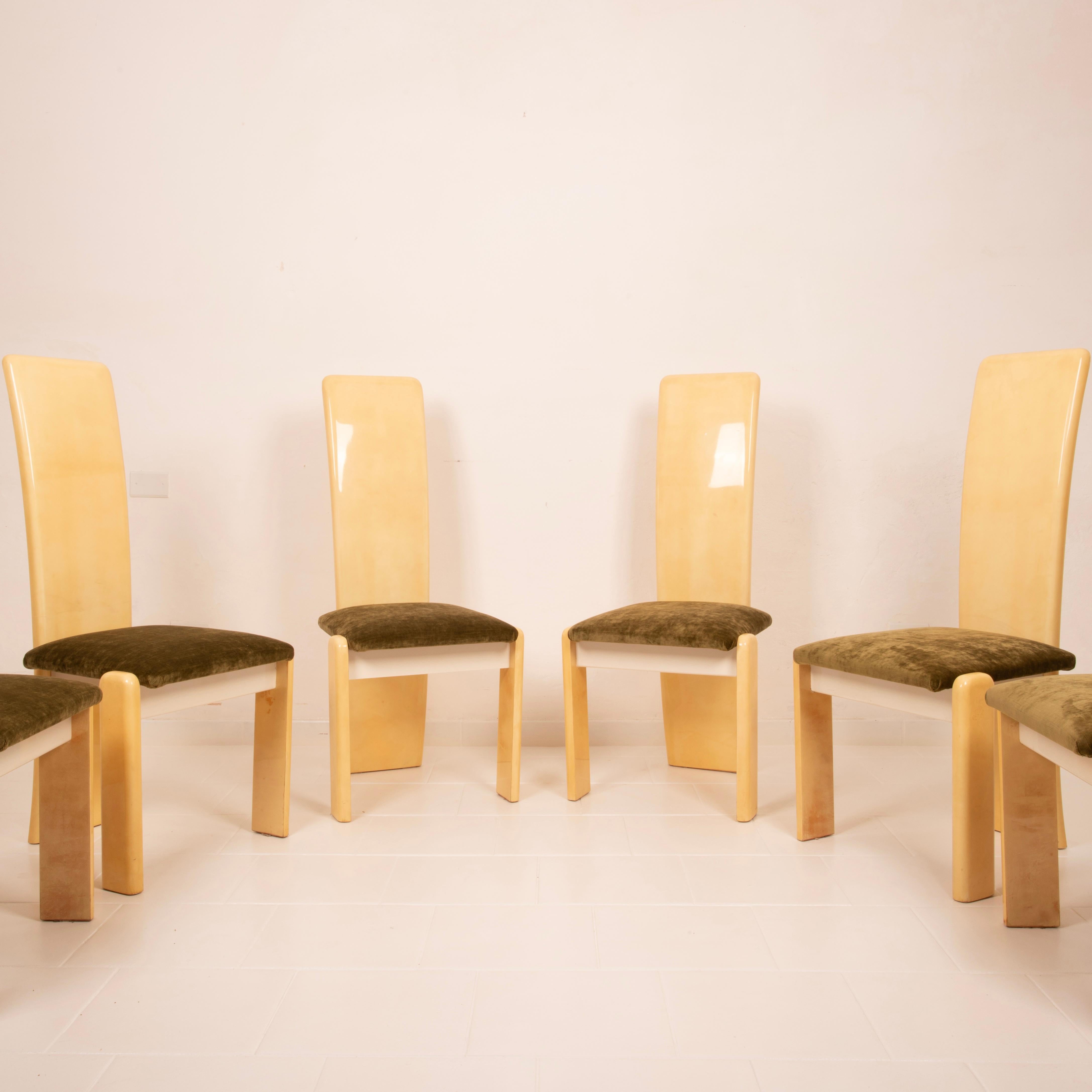 Italian Parchment Chairs by Aldo Tura for Tura Milano 1960 Set of 4 in vendita