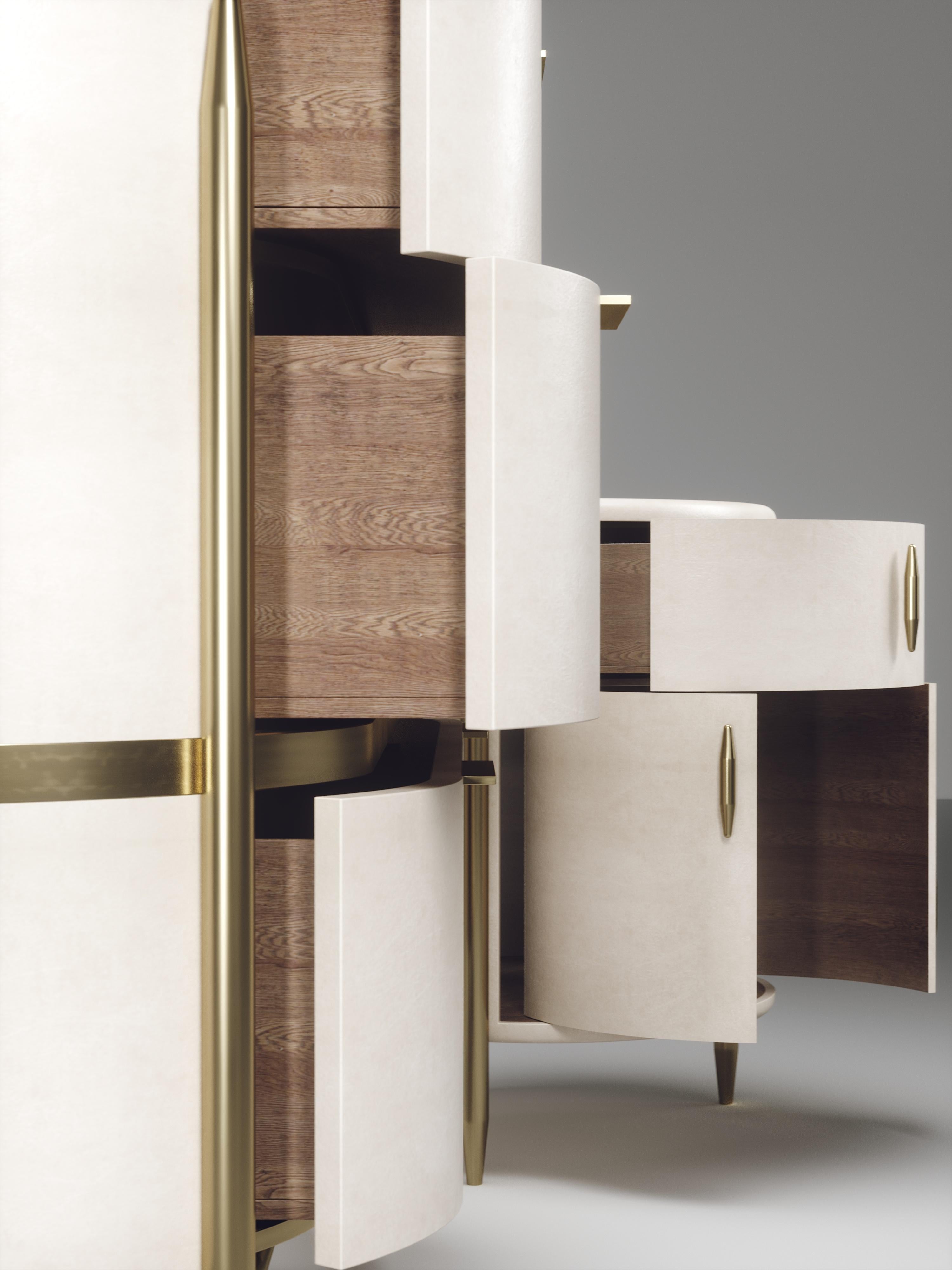 Cassettiera in pergamena con inserti in ottone di Kifu Paris in vendita 3