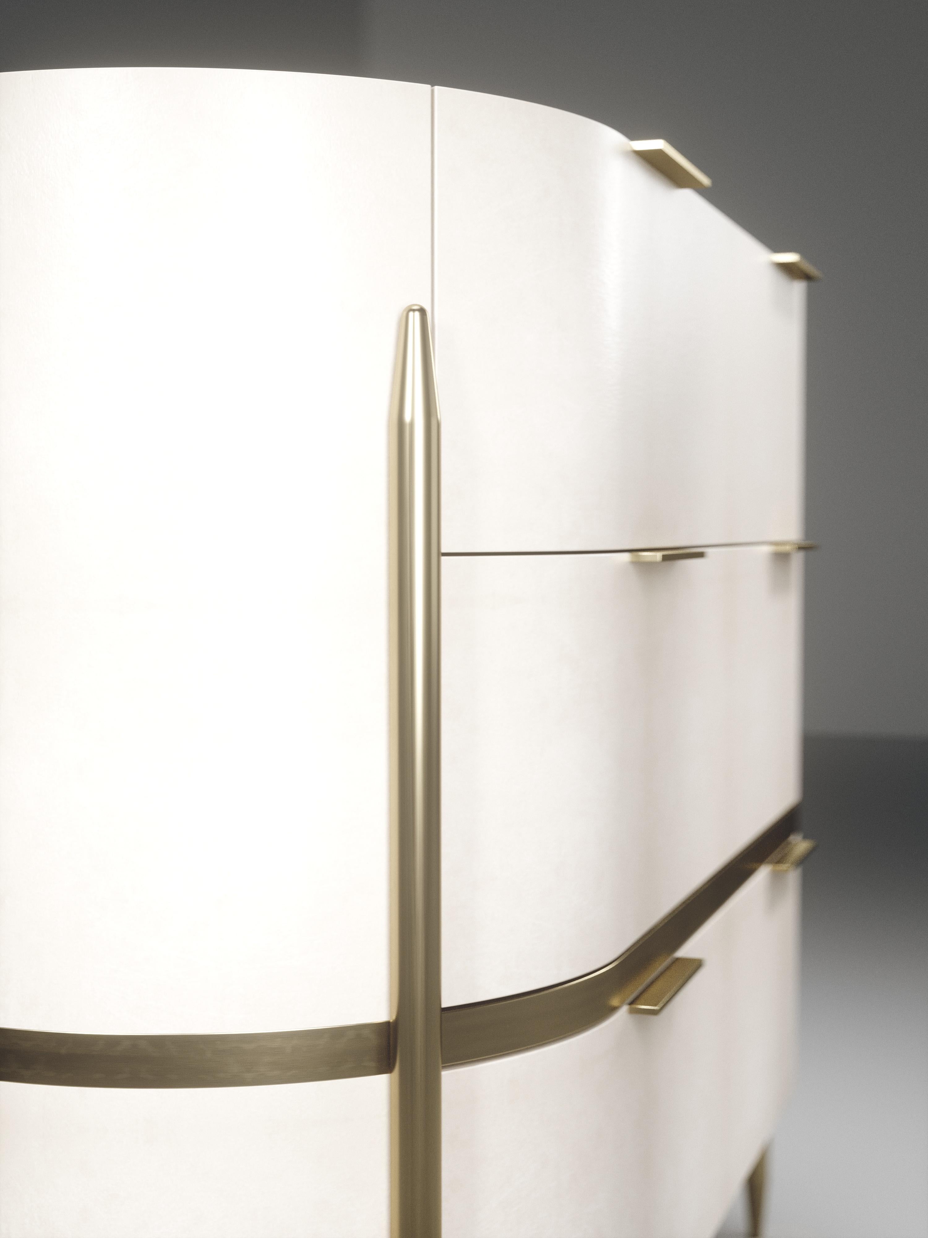 Hand-Crafted Parchment Chest of Drawers with Brass Accents by Kifu Paris For Sale