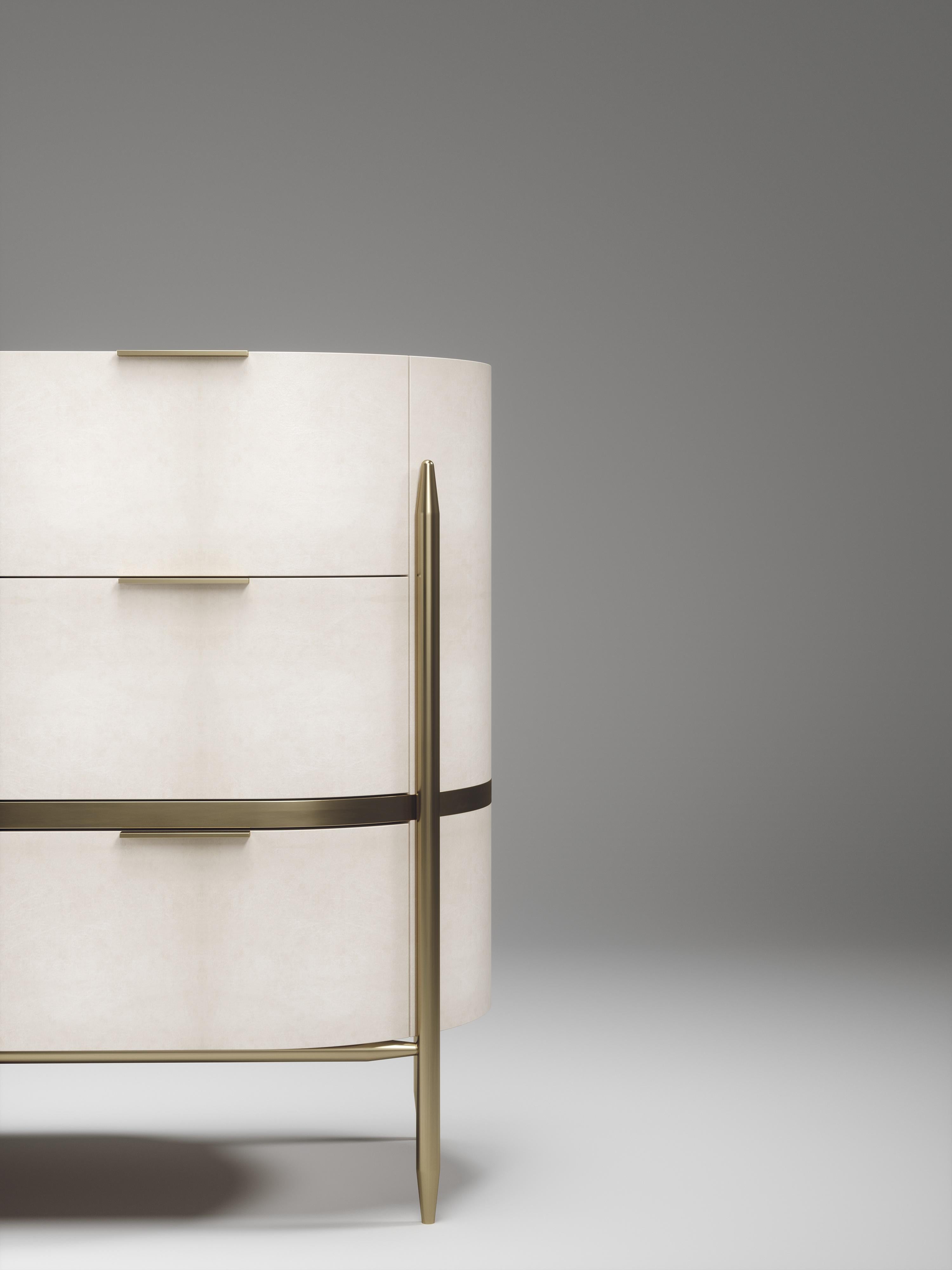 Contemporary Parchment Chest of Drawers with Brass Accents by Kifu Paris For Sale