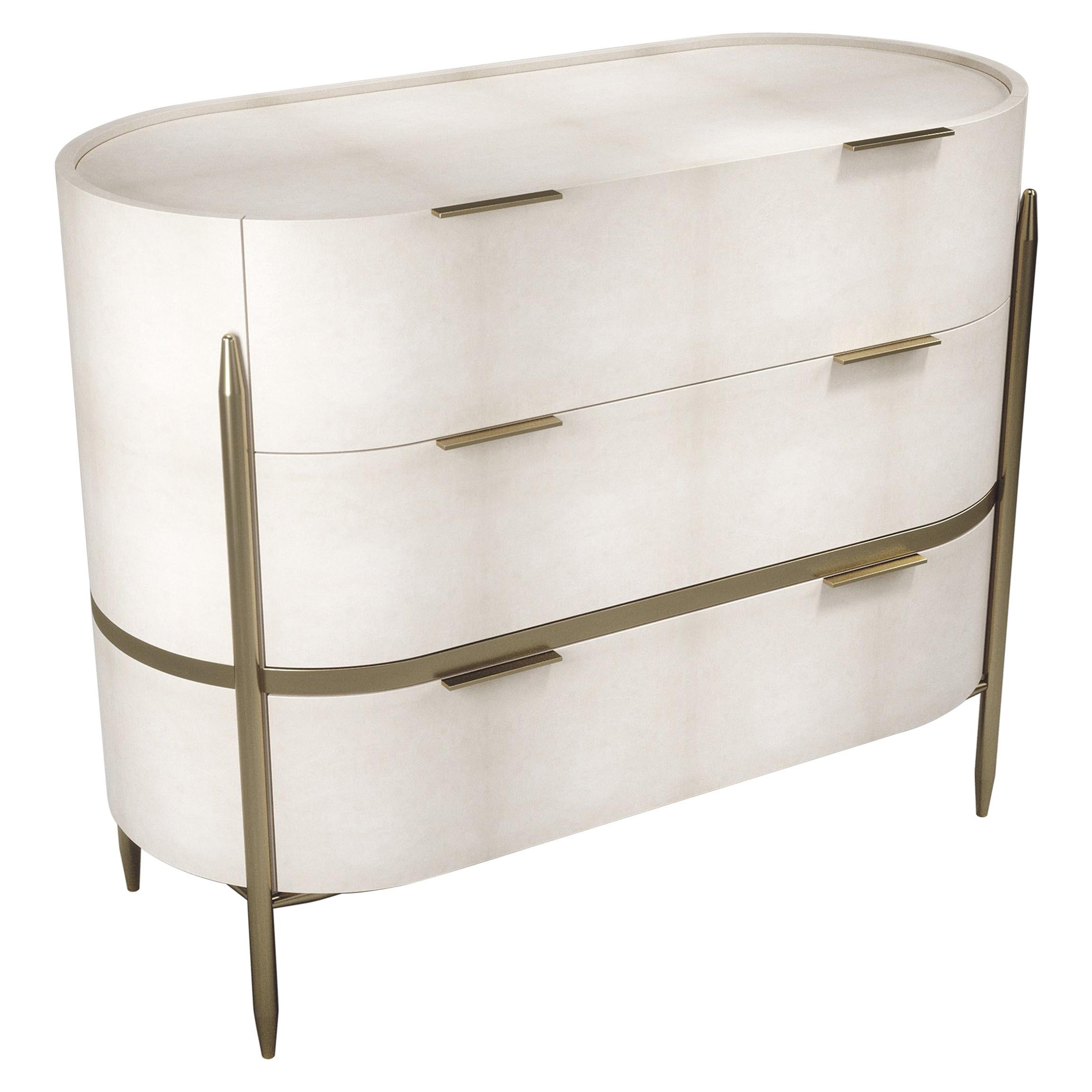 Parchment Chest of Drawers with Brass Accents by Kifu Paris