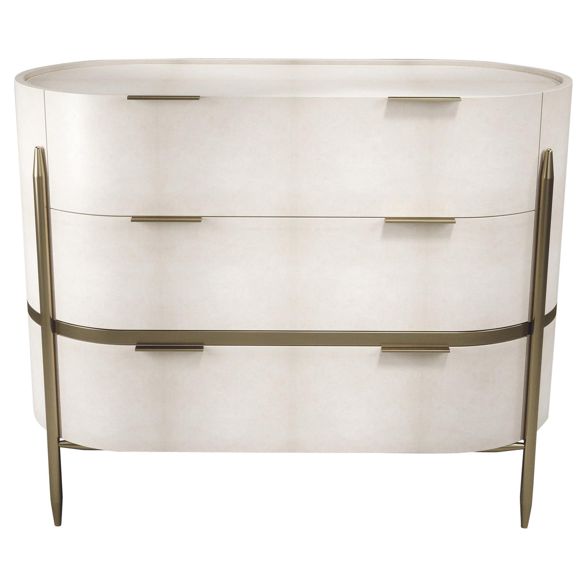 Parchment Chest of Drawers with Brass Accents by Kifu Paris For Sale