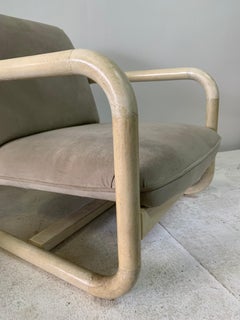 Parchment Clad Low Lounge Chairs, Pair