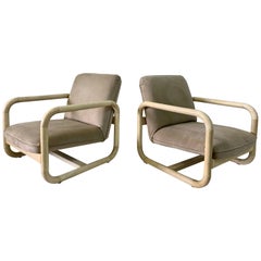 Parchment Clad Low Lounge Chairs, Pair