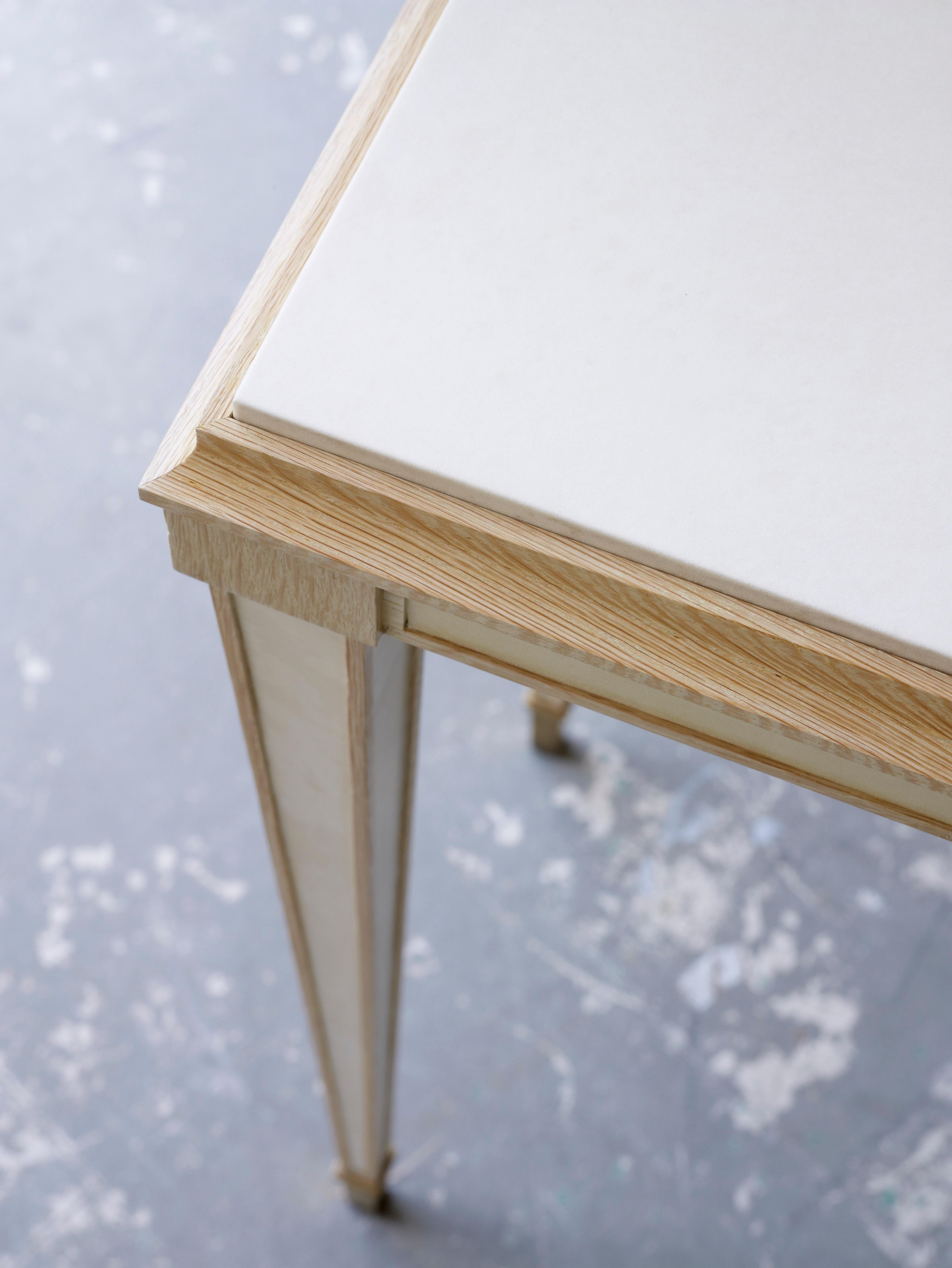 American Parchment Console by Billy Cotton in Bleached Oak, Parchment and Brass For Sale