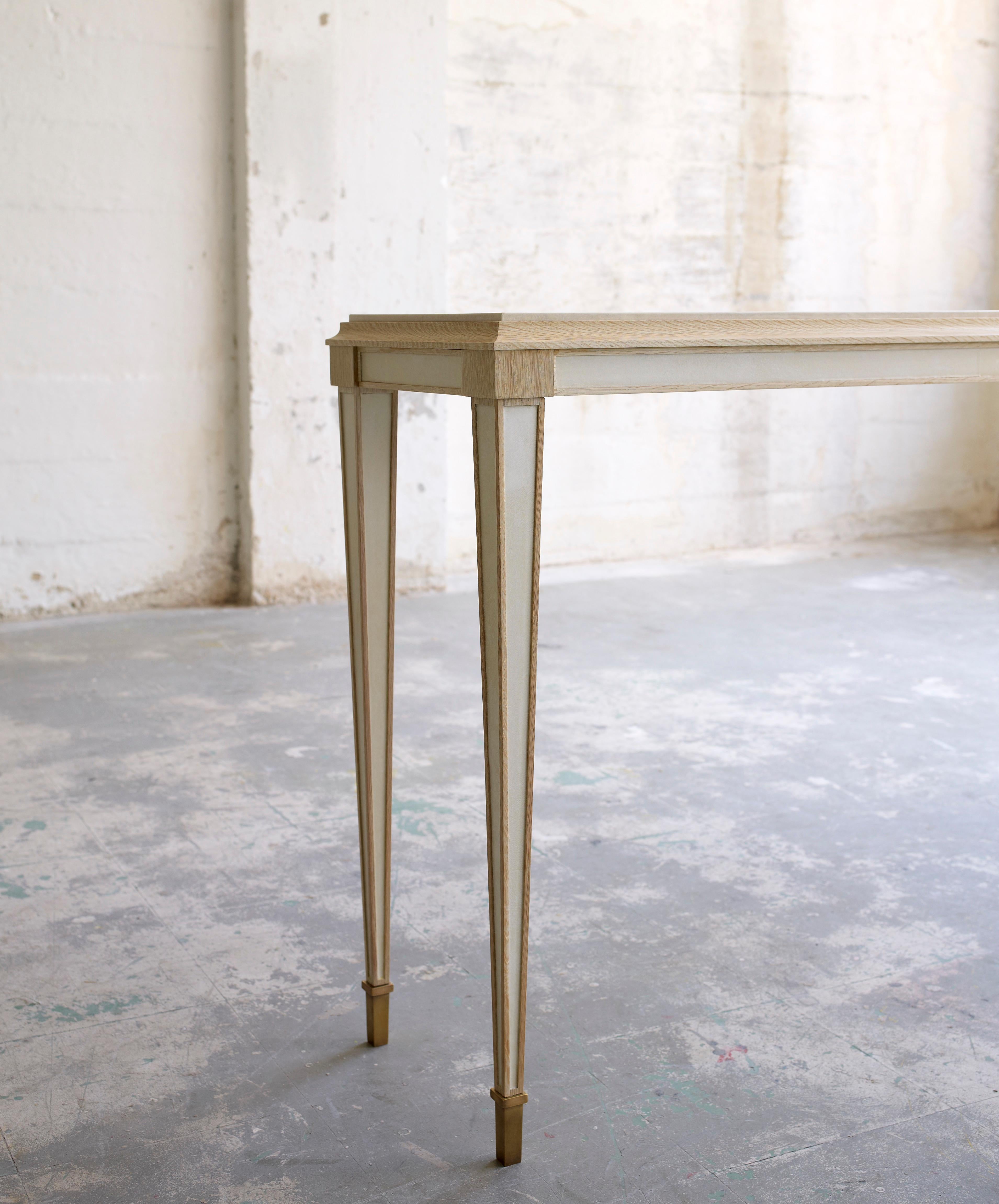 Parchment Console by Billy Cotton in Bleached Oak, Parchment and Brass In New Condition For Sale In Brooklyn, NY